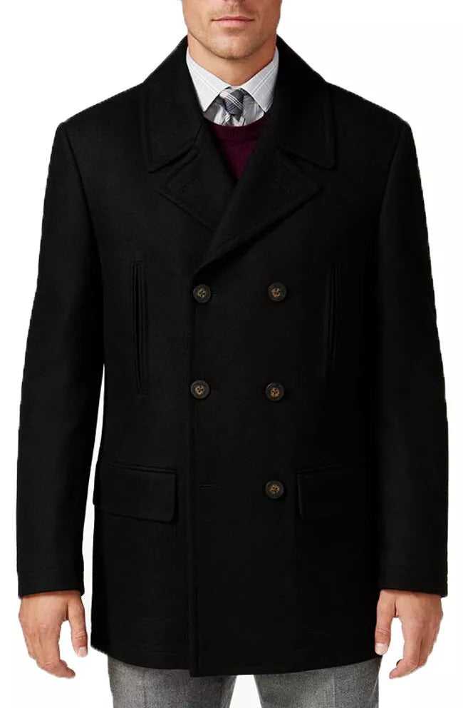 Lauren Ralph Luke Mens Wool Blend Classic Fit Black Peacoat Size 38S NEW