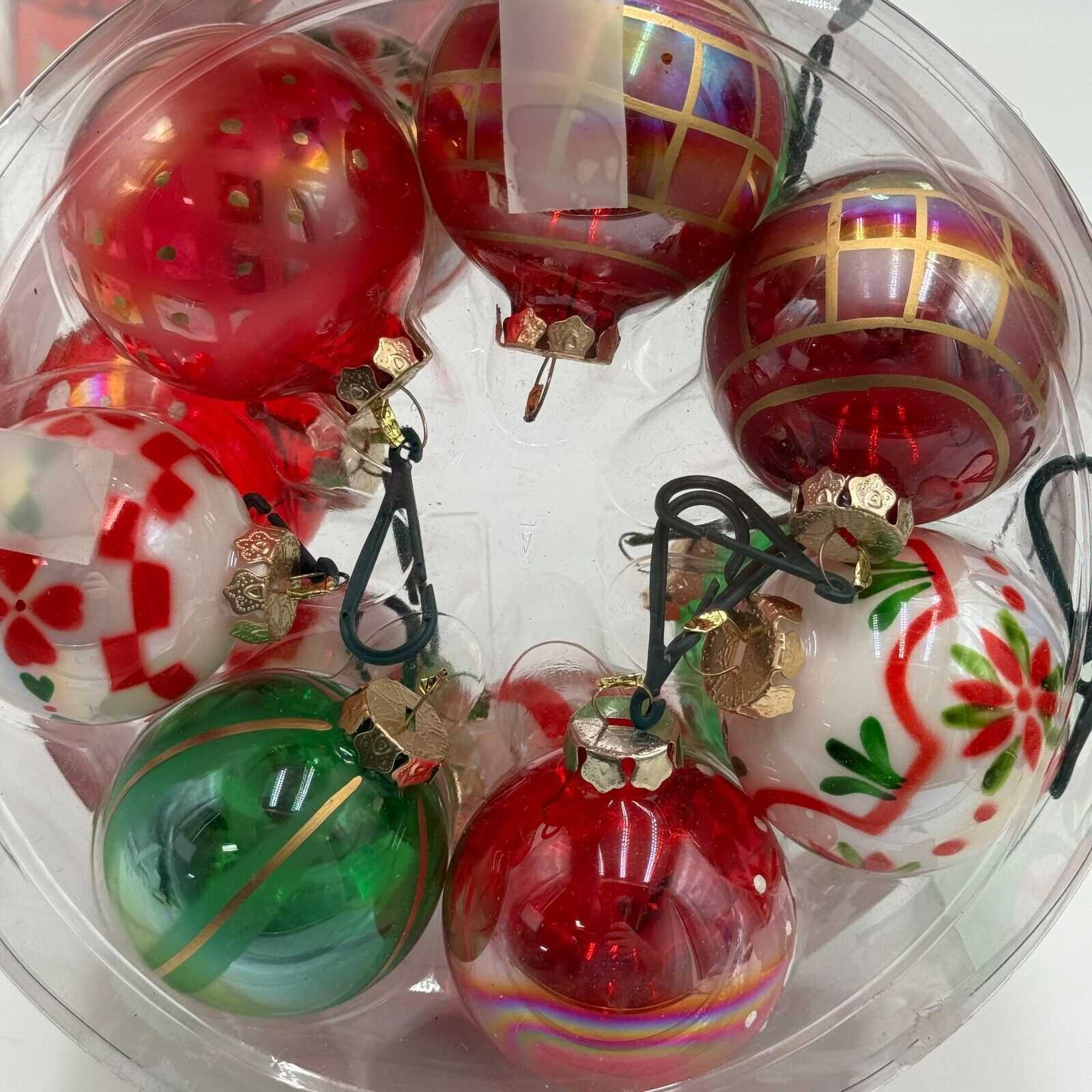 Lot of 128 Holiday Chistmas Ornaments Round Purple Gold Red Green Glass New