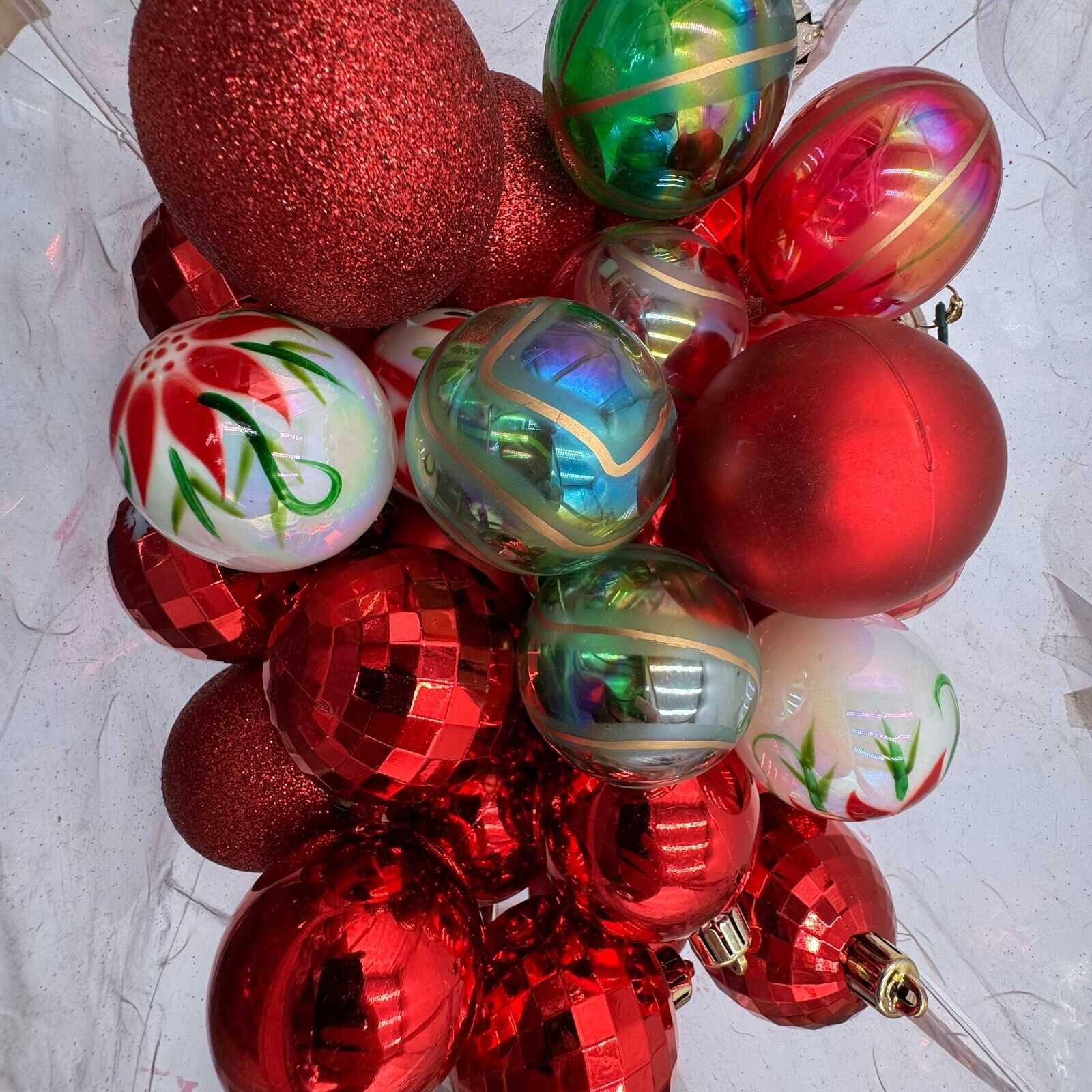 Lot of 128 Holiday Chistmas Ornaments Round Purple Gold Red Green Glass New