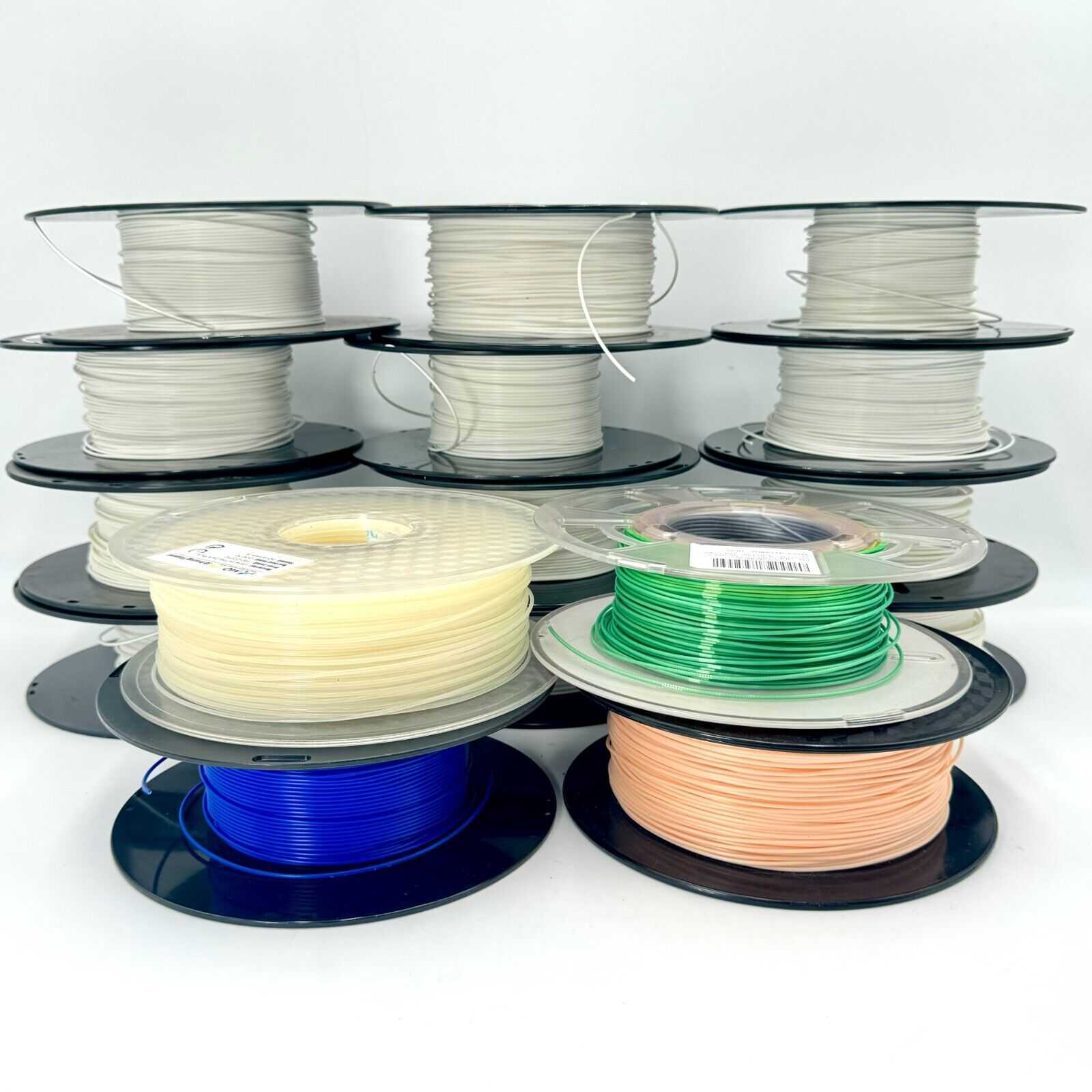 Lot of 13 Partial Spools of 1.75mm 3D Printing Filament White Complextion Blue