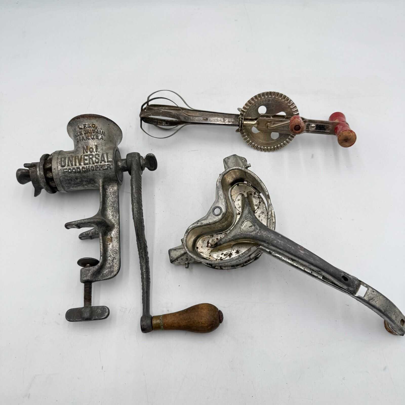 Lot of 3 Antique Kitchen Cooking Crank Tools Food Chopper Mouli Salad Maker