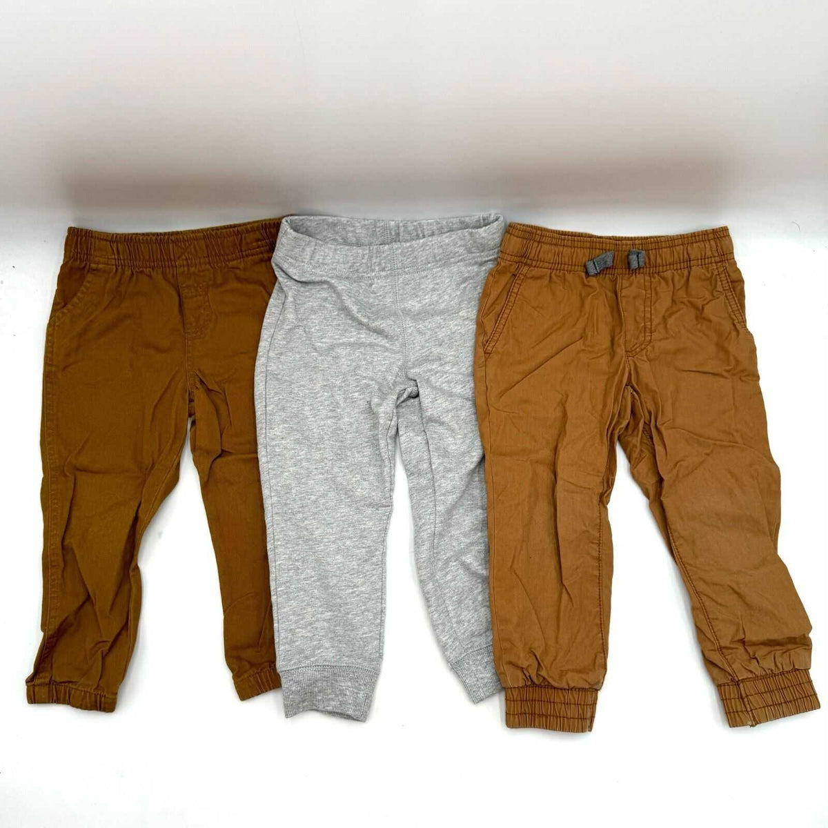 Lot of 3 Carters Kid Cargo & Sweat Pants Tan Brown Stretch Waist Toddler Size 3T