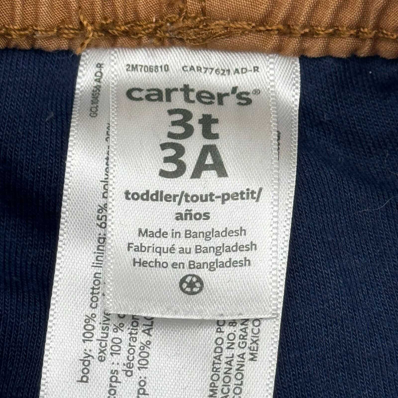 Lot of 3 Carters Kid Cargo & Sweat Pants Tan Brown Stretch Waist Toddler Size 3T