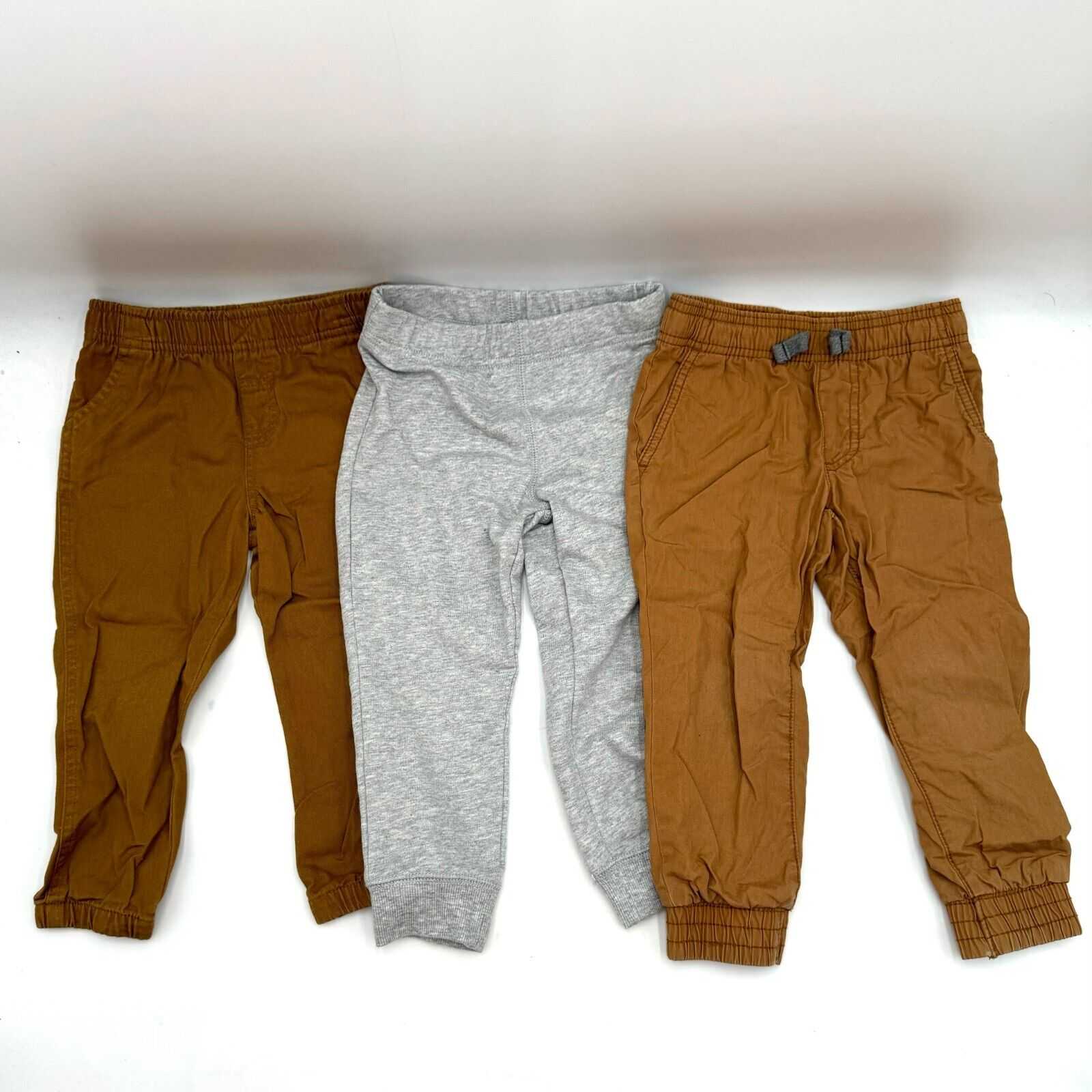 Lot of 3 Carters Kid Cargo & Sweat Pants Tan Brown Stretch Waist Toddler Size 3T