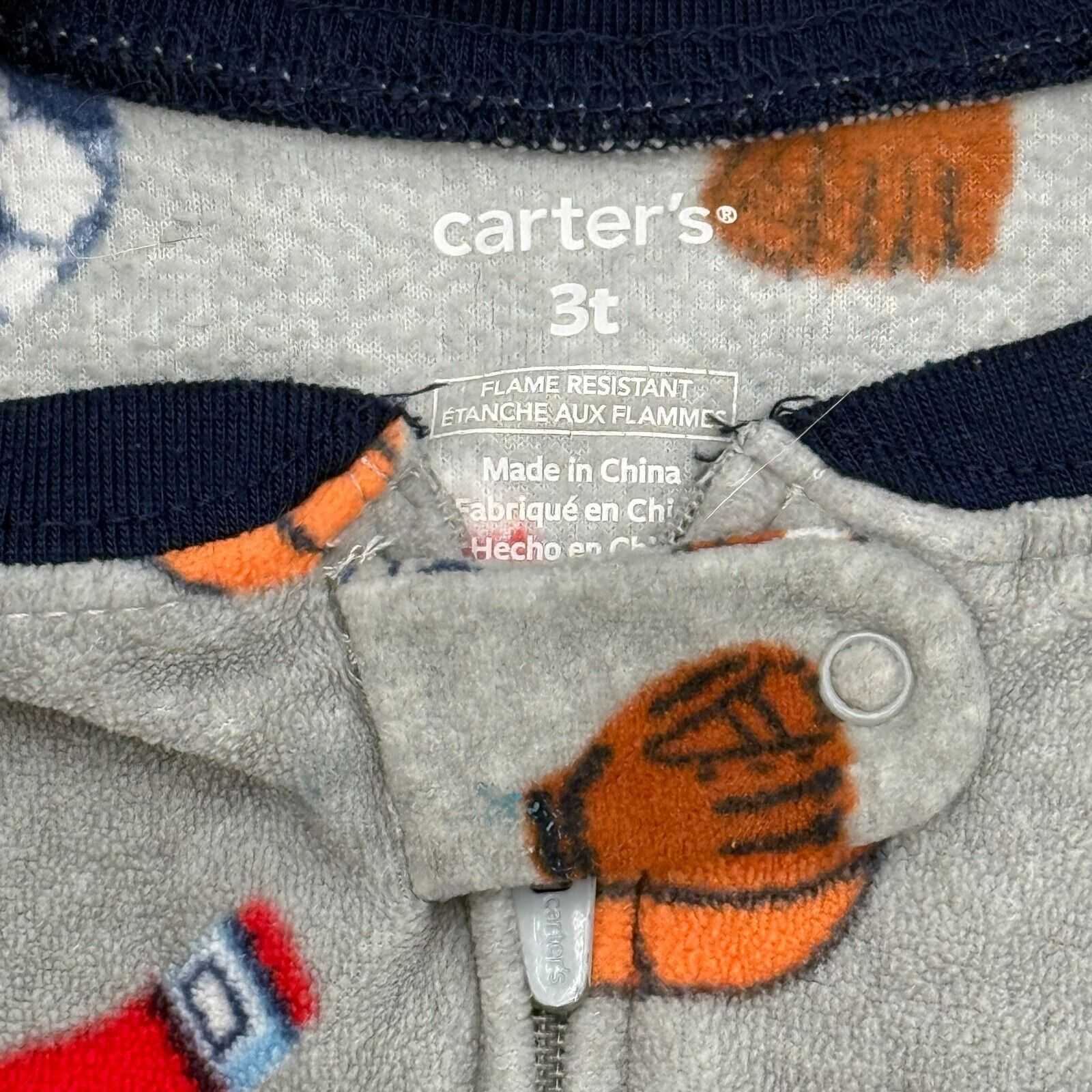 Lot of 3 Kid’s Size 3T Pajamas Warm Up Robe Carter’s Zip Up Footie Onsies Sports