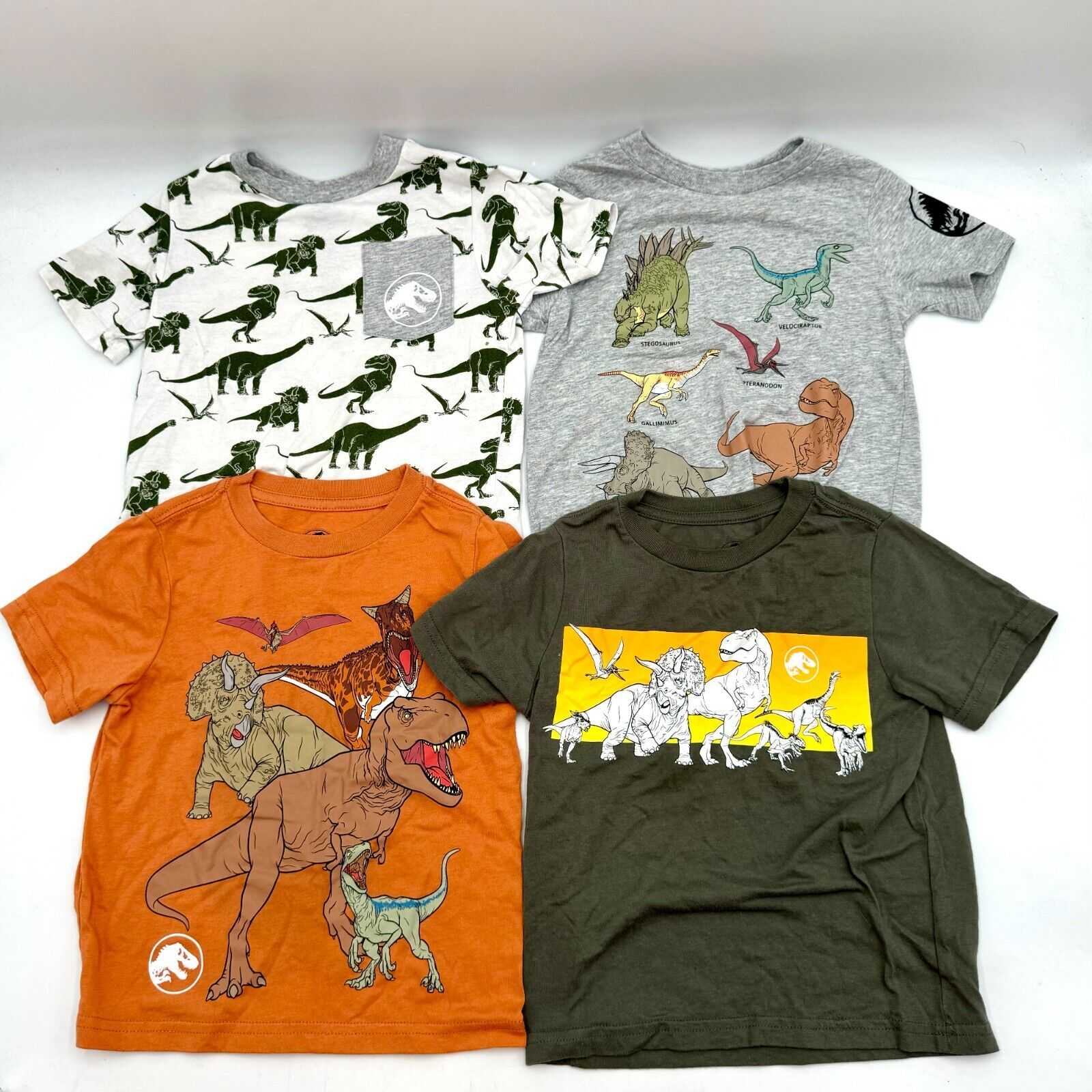 Lot of 4 Kids Shirts Jurasric World Park Tshirts Dinosaur Orange Toddler Size 3T