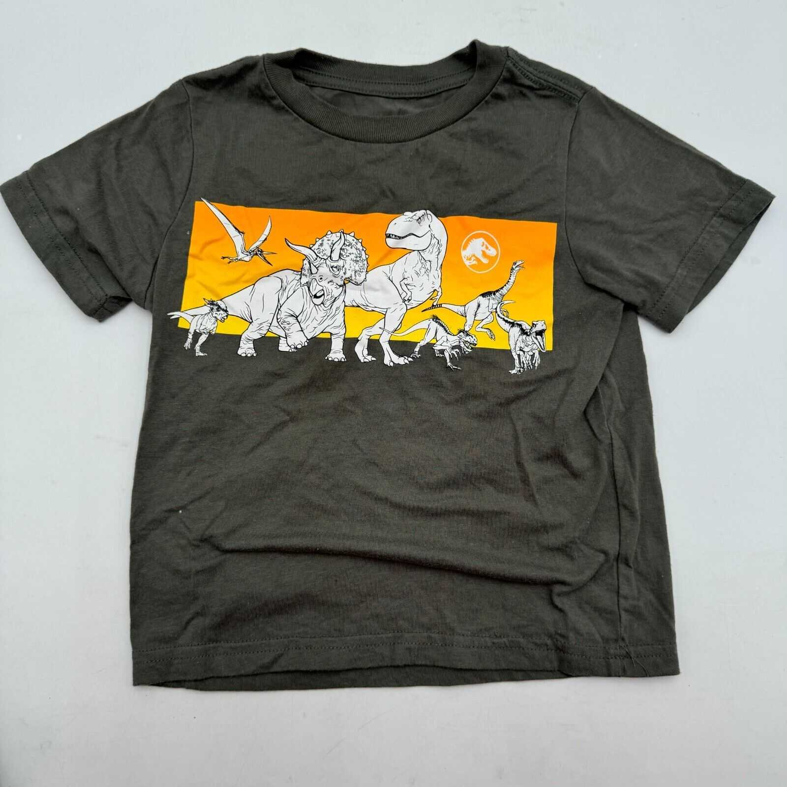 Lot of 4 Kids Shirts Jurasric World Park Tshirts Dinosaur Orange Toddler Size 3T