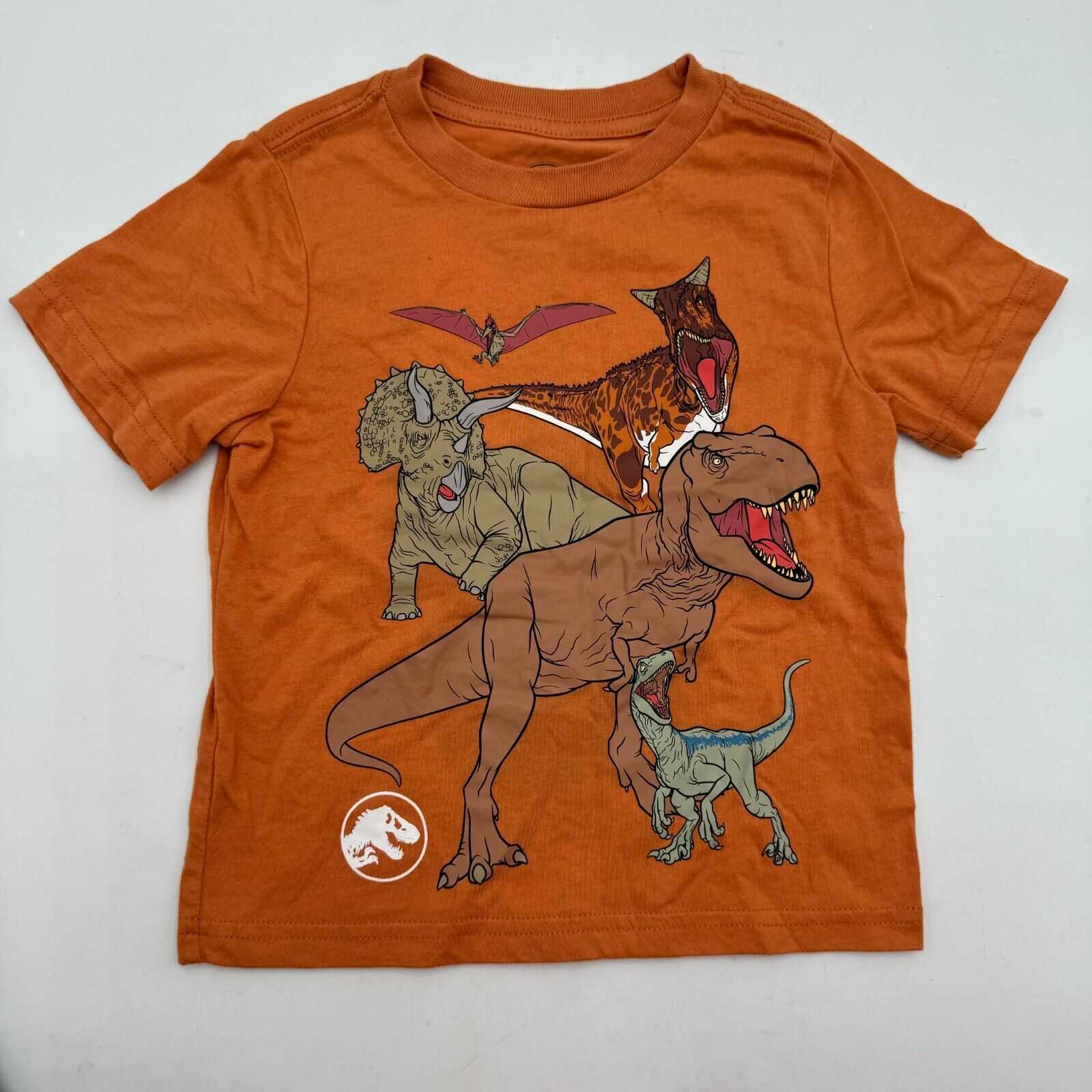 Lot of 4 Kids Shirts Jurasric World Park Tshirts Dinosaur Orange Toddler Size 3T