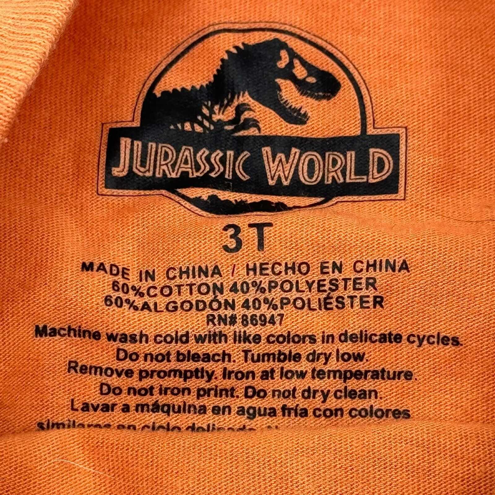 Lot of 4 Kids Shirts Jurasric World Park Tshirts Dinosaur Orange Toddler Size 3T