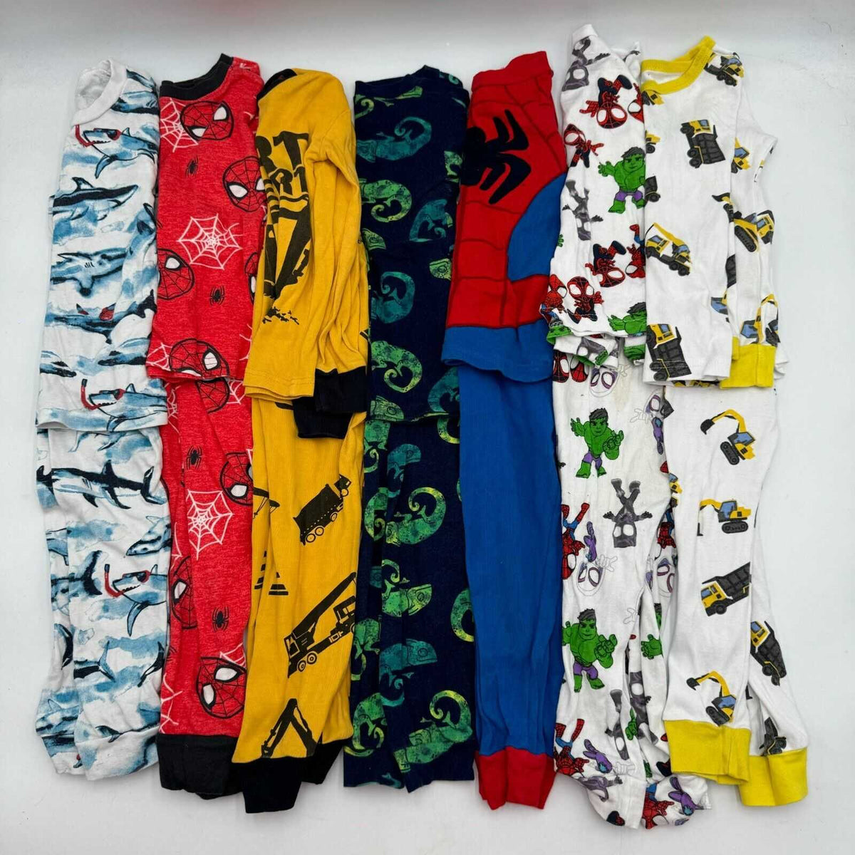 Lot of 7 Toddler Pajama Sets Carter’s Marvel Spiderman Trucks Shark Size 4T