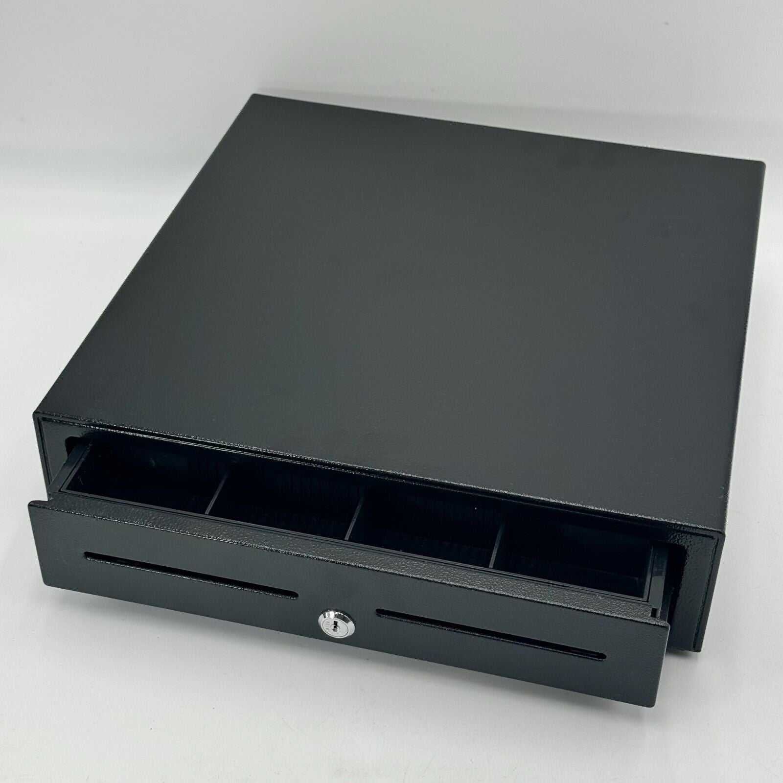 MMF Printer Driven Cash Drawer Black No Key Opens with Hidden Release or Remote
