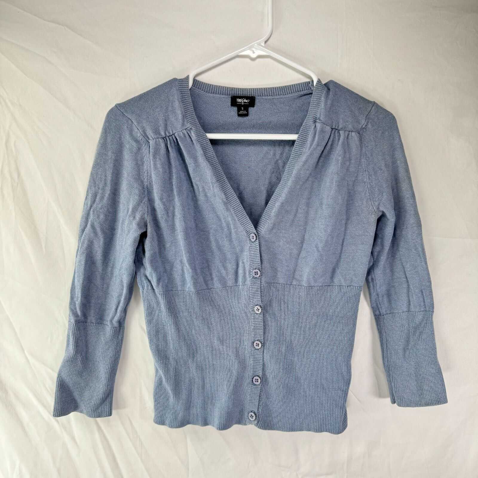 Mossimo Button Up Knit Sweater Light Blue Low Cut V-Neck Women’s Size Small US S