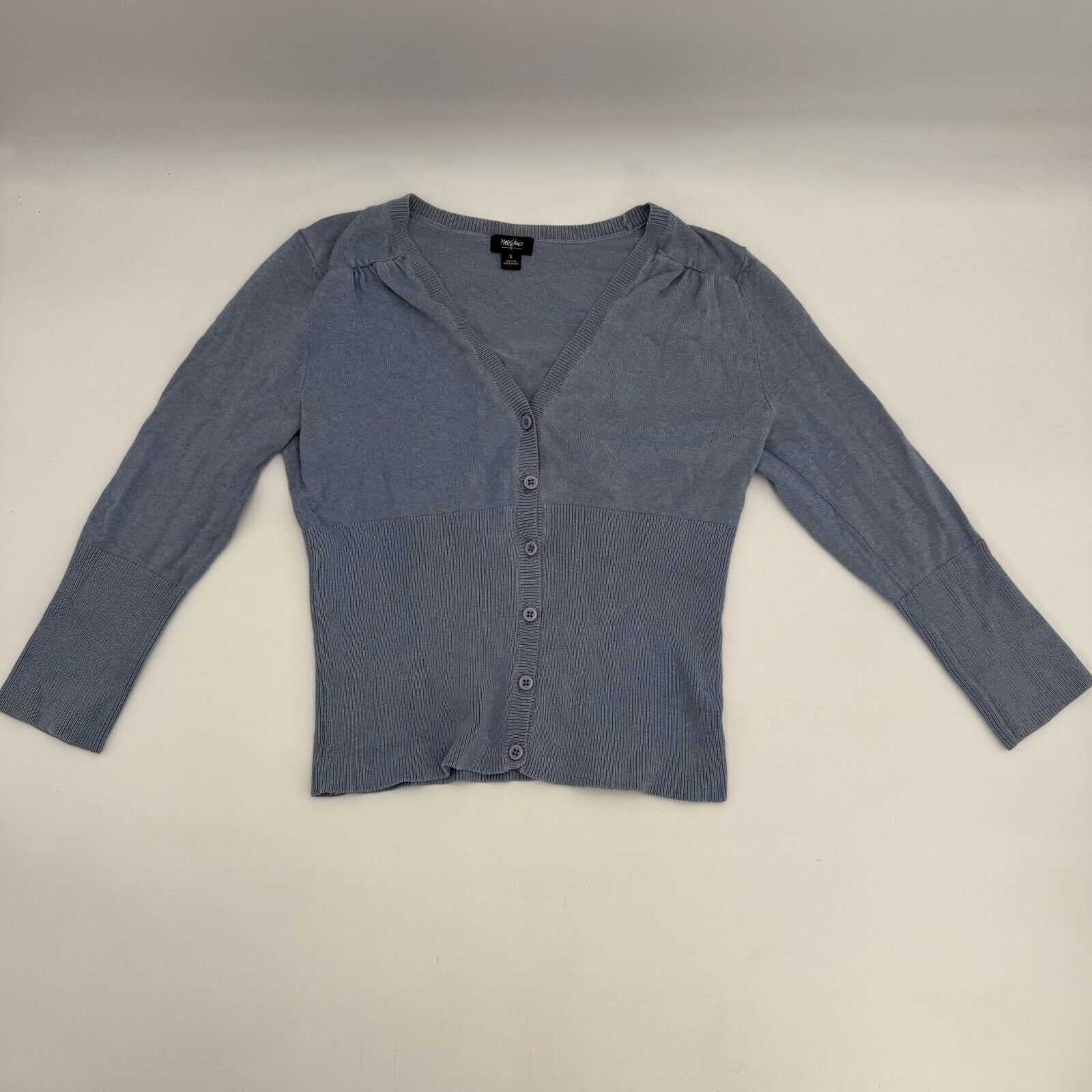 Mossimo Button Up Knit Sweater Light Blue Low Cut V-Neck Women’s Size Small US S