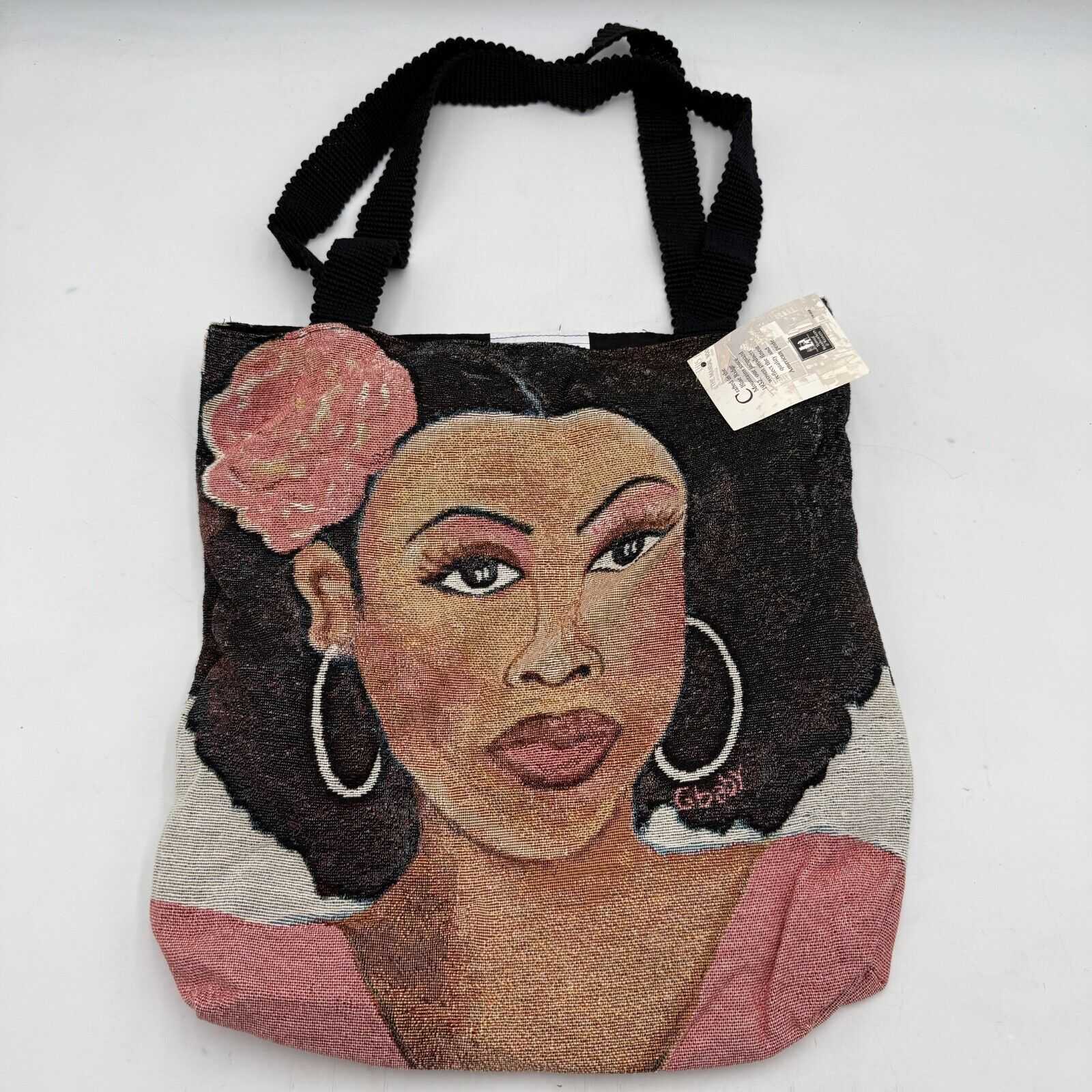 Multi Use Zippered Canvas 17x17in Tote Bag Pink Lady African American Woman NWT