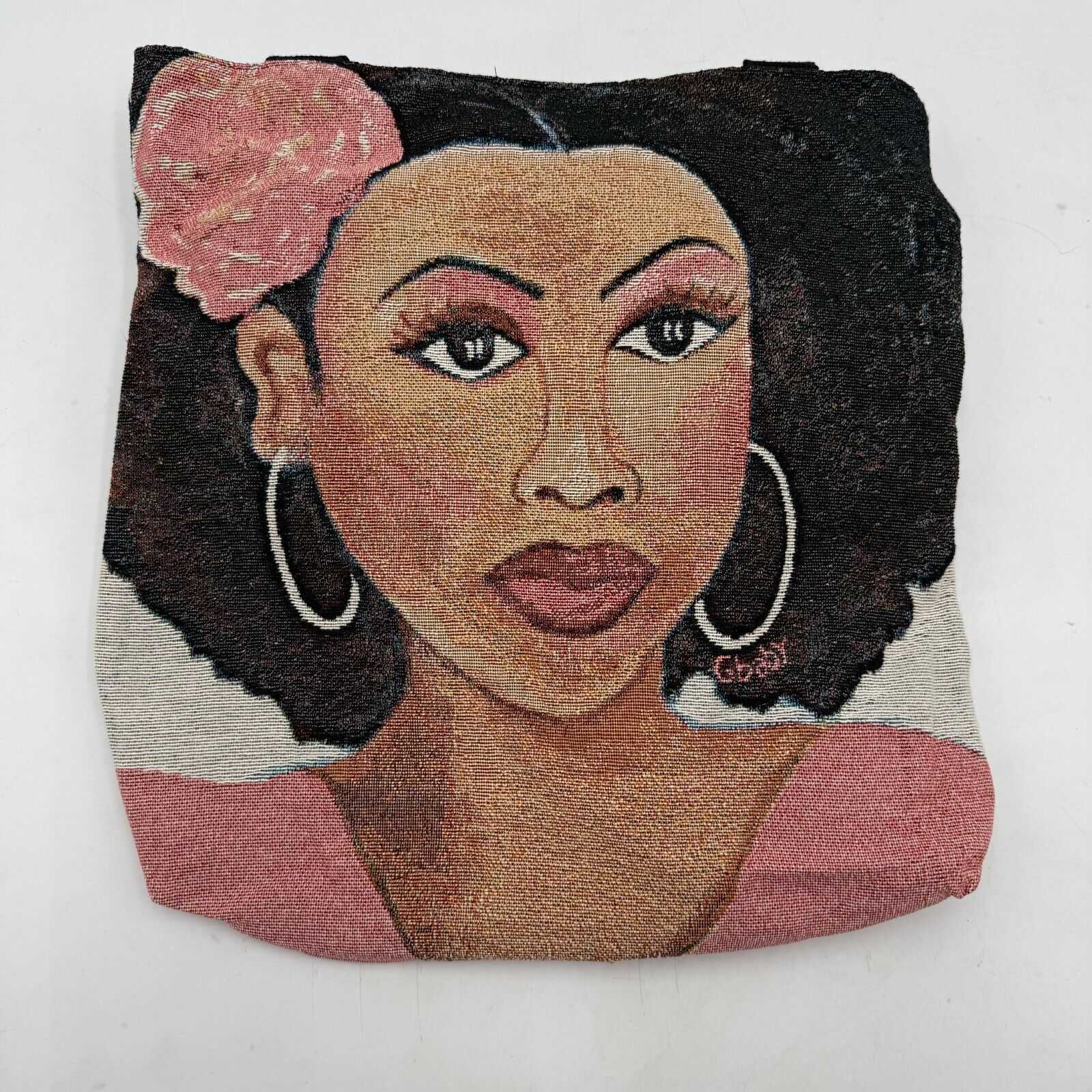 Multi Use Zippered Canvas 17x17in Tote Bag Pink Lady African American Woman NWT