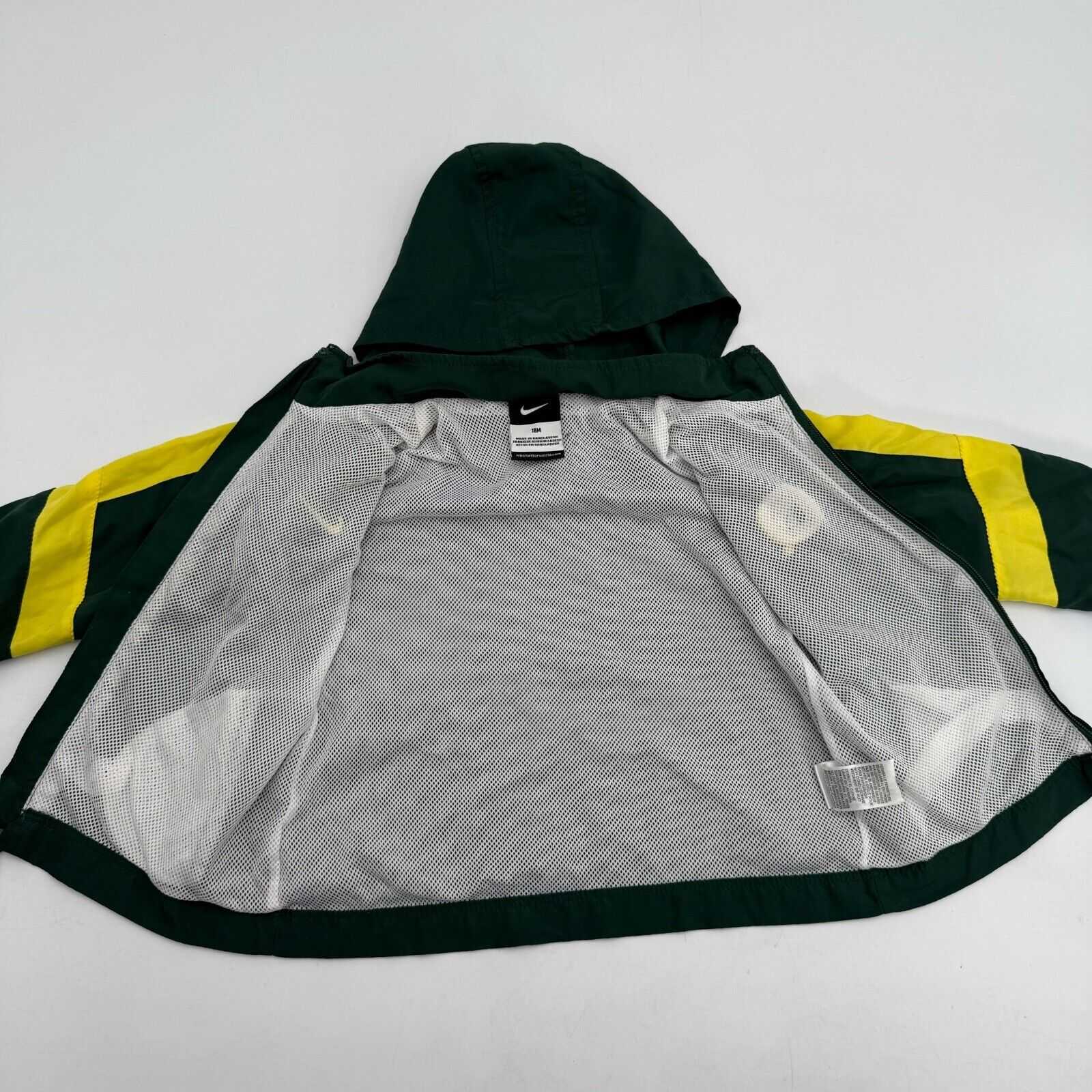 Nike Oregon Ducks Child Full Zip Hoodie Jacket Green Yellow Sports Size 18m