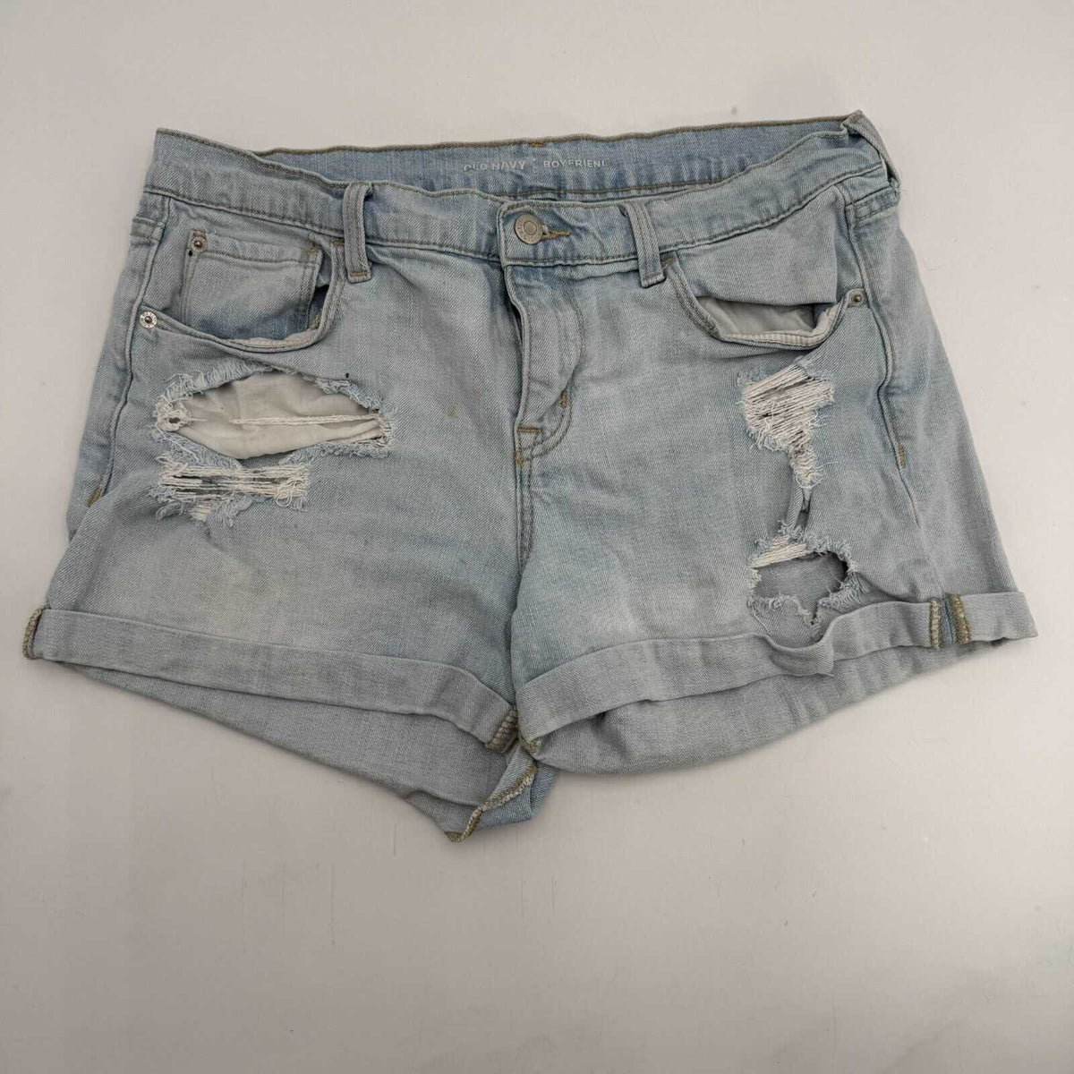 Old Navy Distressed Denim Jean Shorts White Wash Boyfriend Fit Cuttoffs Size 12