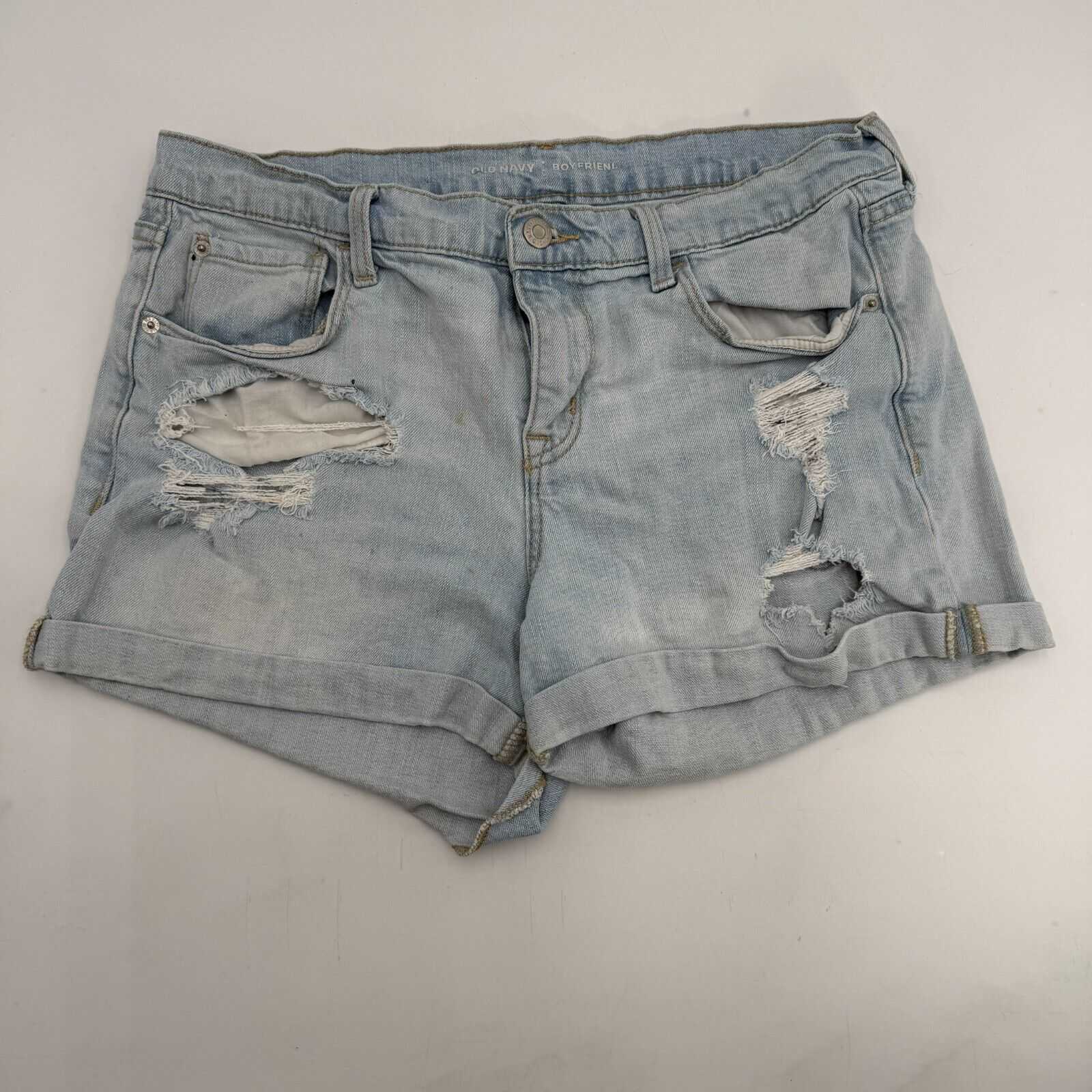 Old Navy Distressed Denim Jean Shorts White Wash Boyfriend Fit Cuttoffs Size 12