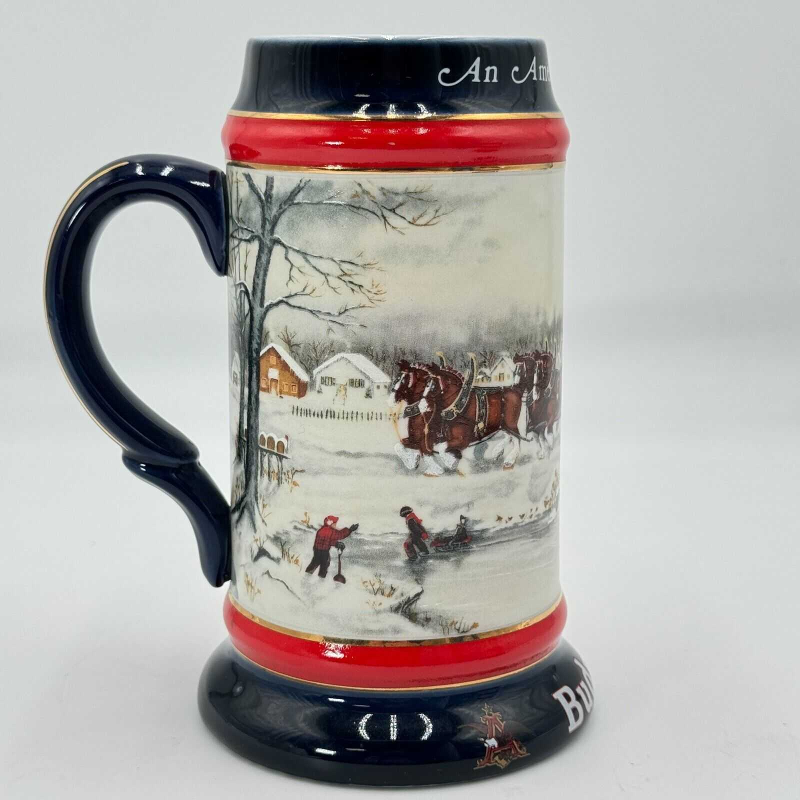 Pair Budweiser Holiday Beer Stein Mug 1990 An American Tradition Susan Sampson