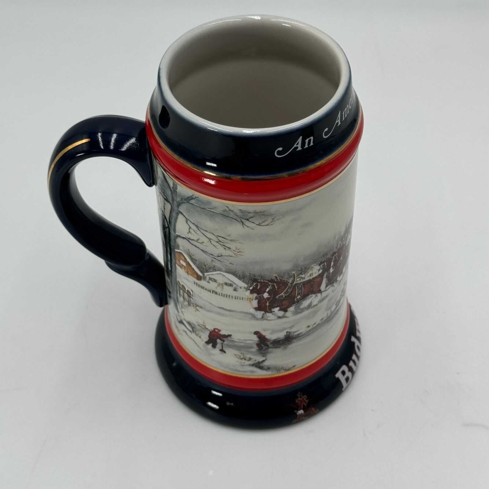 Pair Budweiser Holiday Beer Stein Mug 1990 An American Tradition Susan Sampson