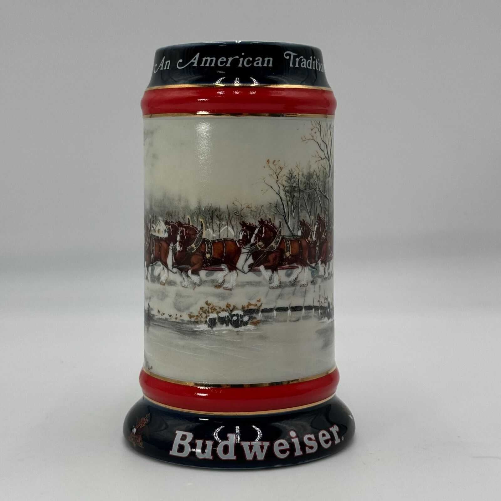 Pair Budweiser Holiday Beer Stein Mug 1990 An American Tradition Susan Sampson