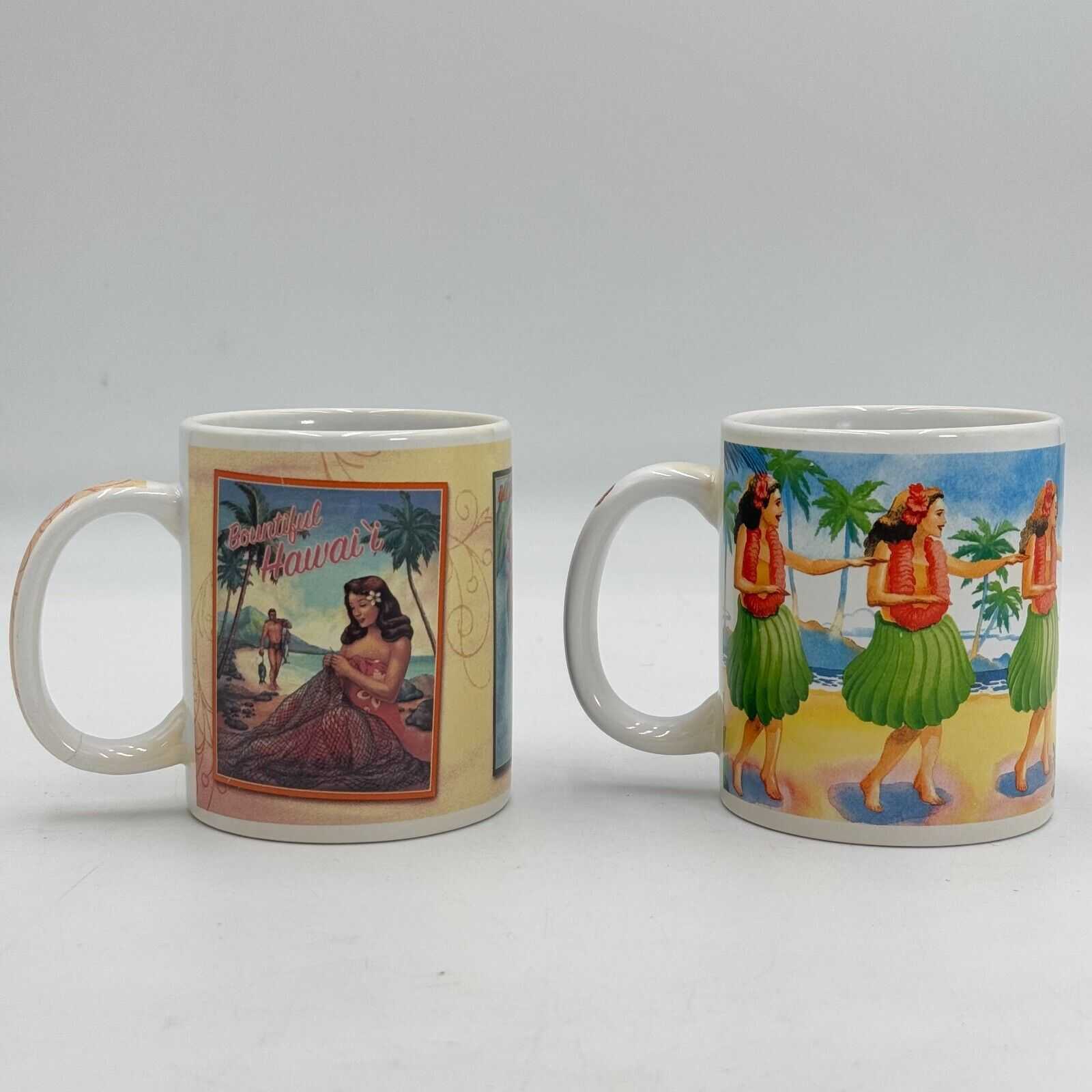 Pair of Island Heritage Coffee Mugs Hawaiian Vintage Posters & Nostalgic Hula