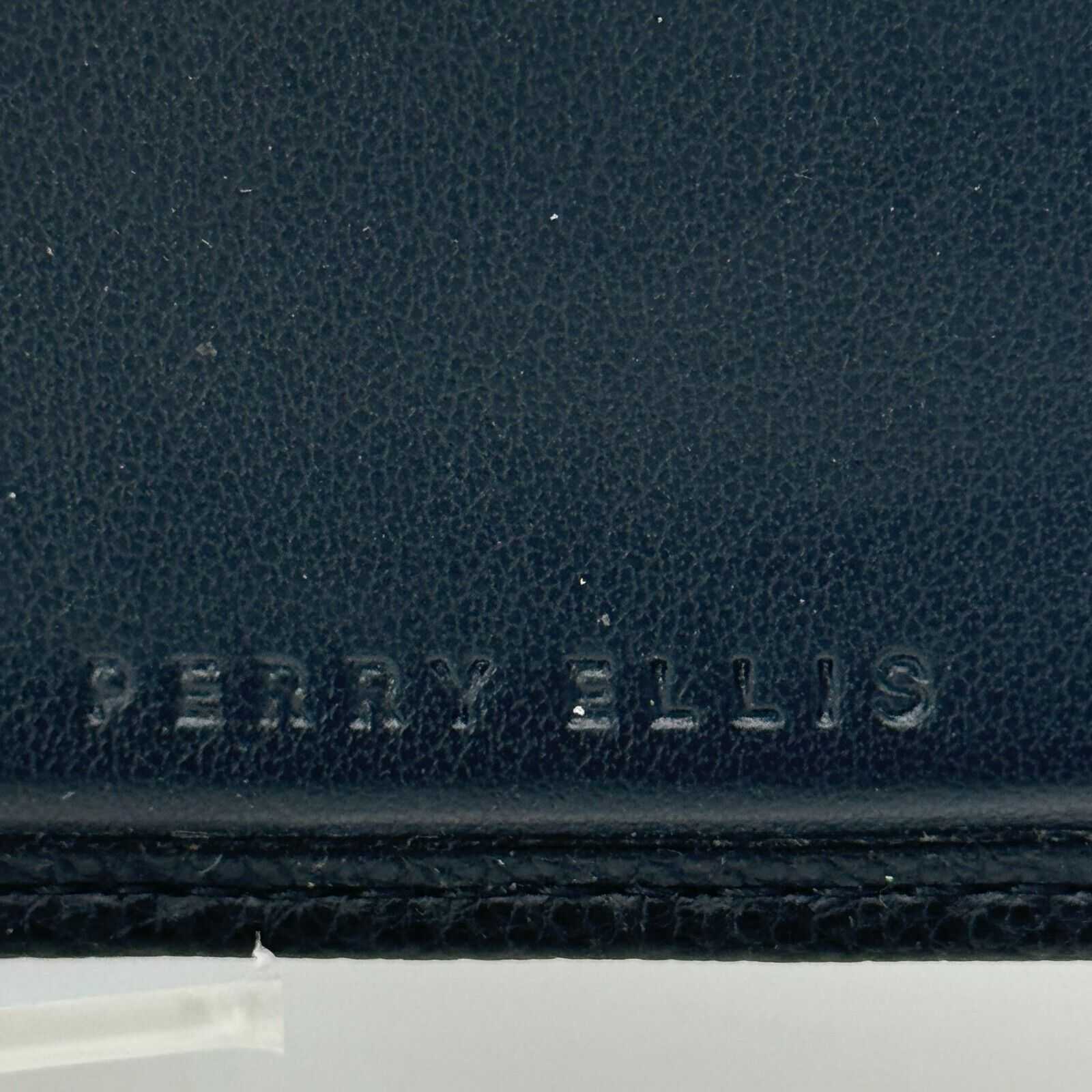 Perry Ellis Designer Fashion Black Leather Folding Wallet Removable ID View Hold