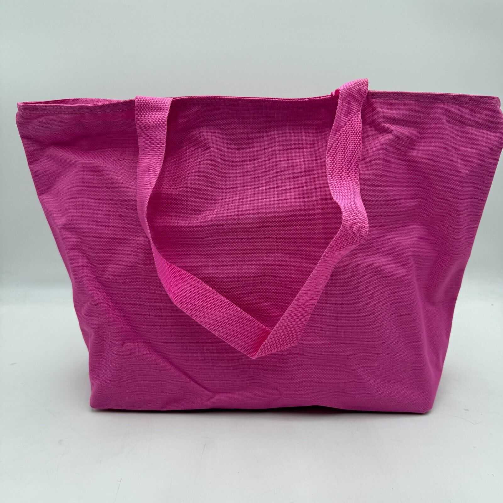 Pink Polyester Tote Bag Zippered Pouch Love Hope Believe Breast Cancer Patch NWT