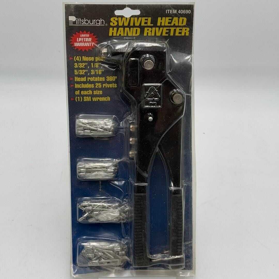 Pittsburgh Swivel Head Hand Riveter Set #40690 New In Package