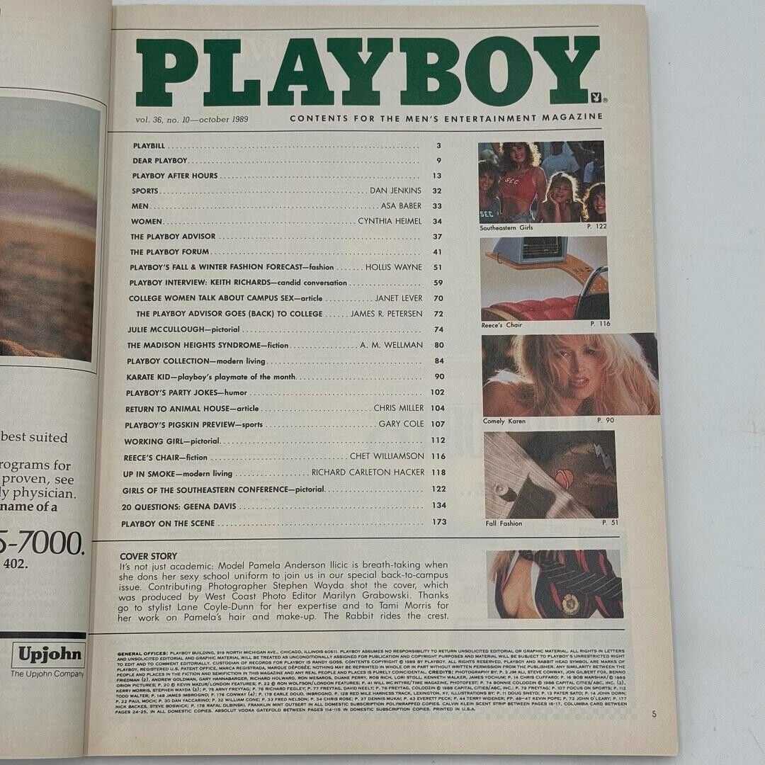 Playboy Pamela Anderson Iconic Vintage Oct 1989 Keith Richards College Women CF
