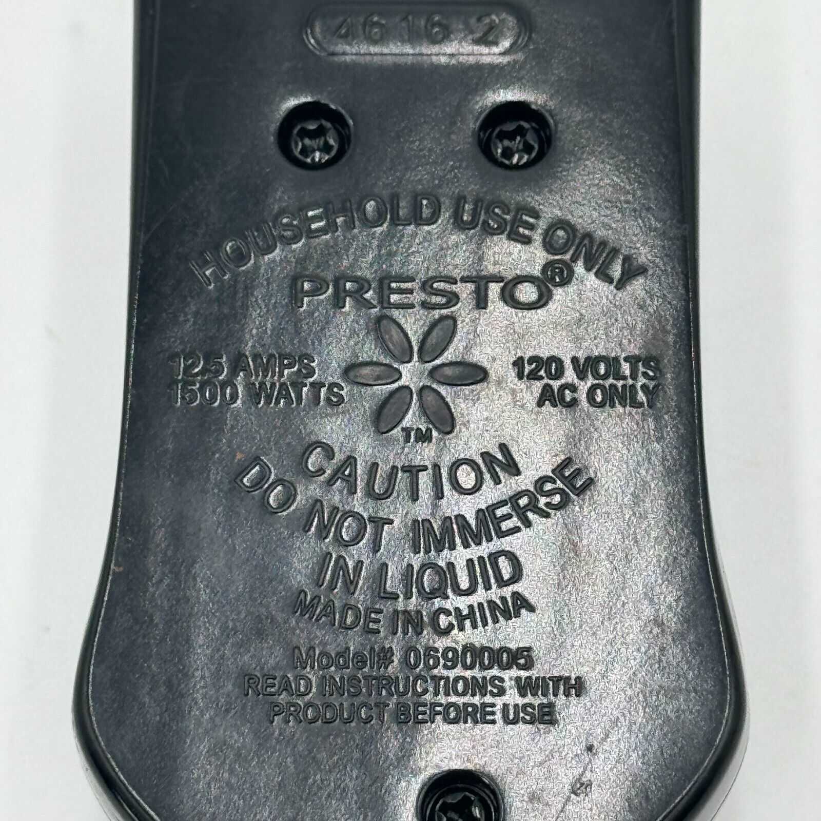 Presto Heat Temperature Control Plug Model 0690005 / 1500 Watts 12.5 Amps