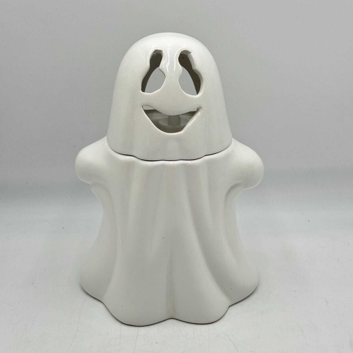 Promotional Ghost Cookie Jar Halloween Light Up Glowing Flickering Candle 10"