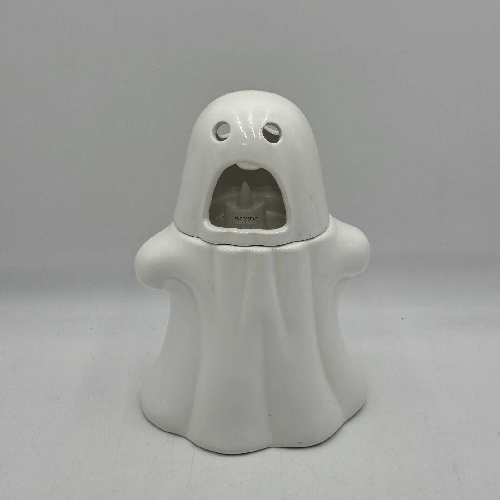 Promotional Ghost Cookie Jar Halloween Light Up Glowing Flickering Candle 10"