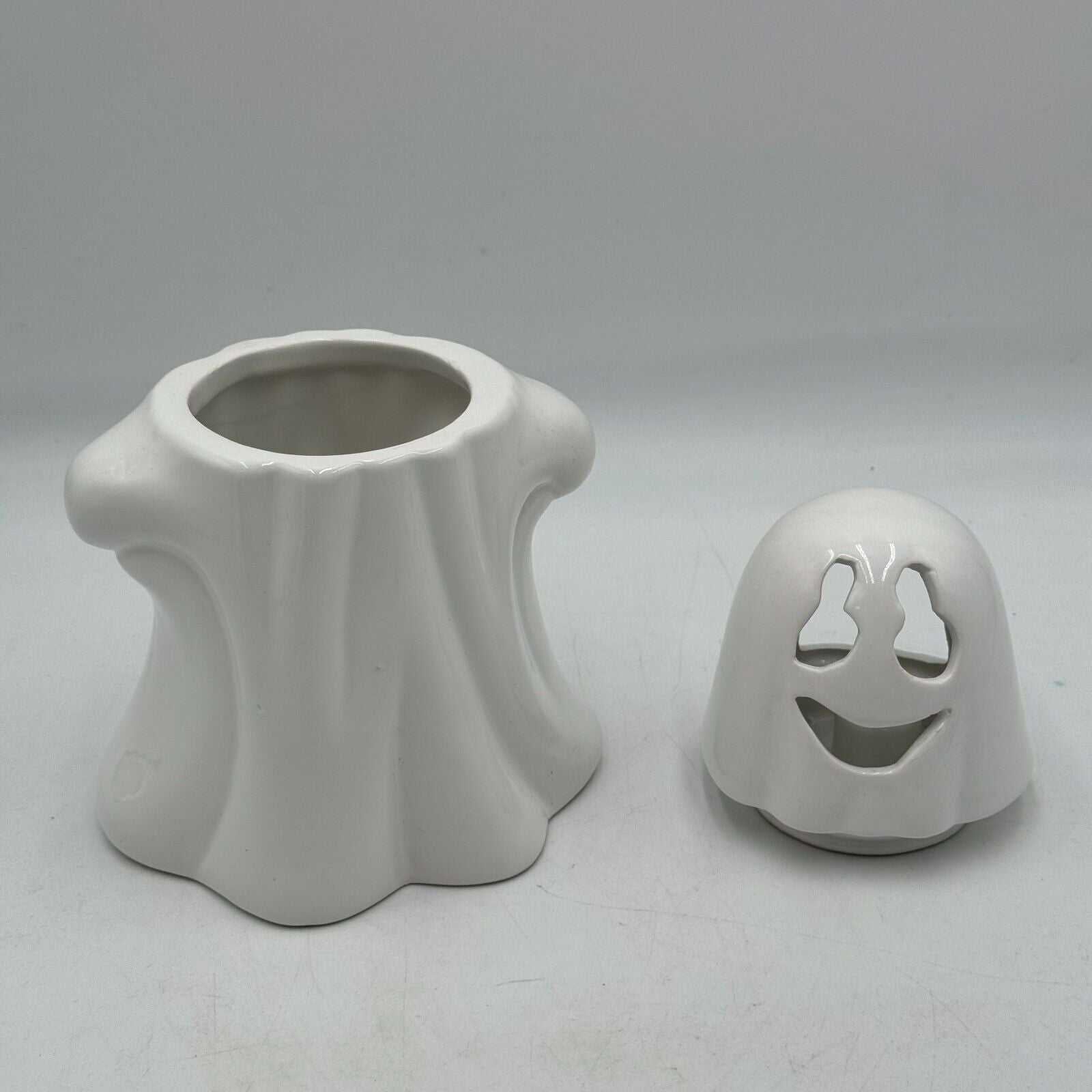 Promotional Ghost Cookie Jar Halloween Light Up Glowing Flickering Candle 10"