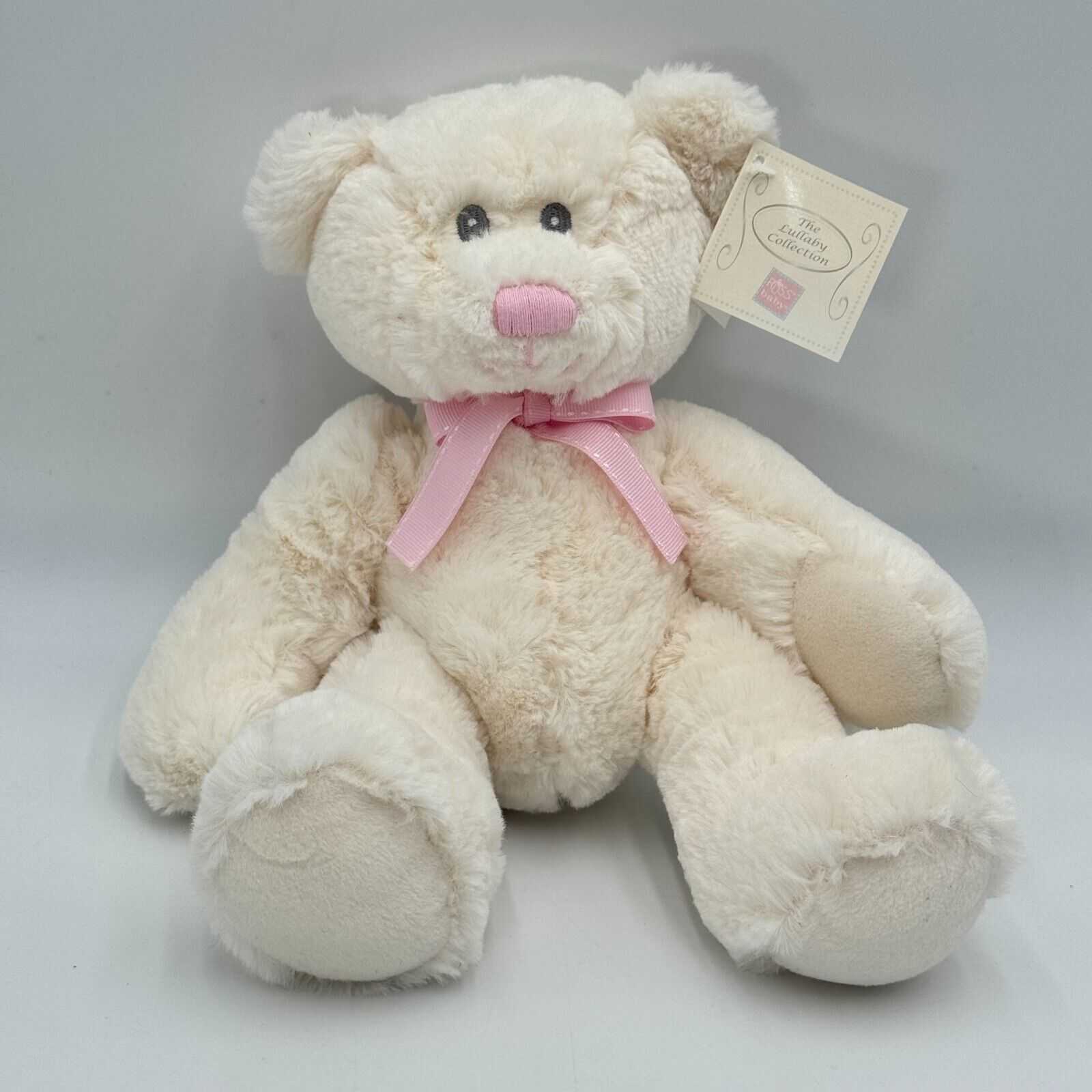 Russ Baby Lullaby Collection 8in Soft Plush Teddy Bear White Pink Bow NWT