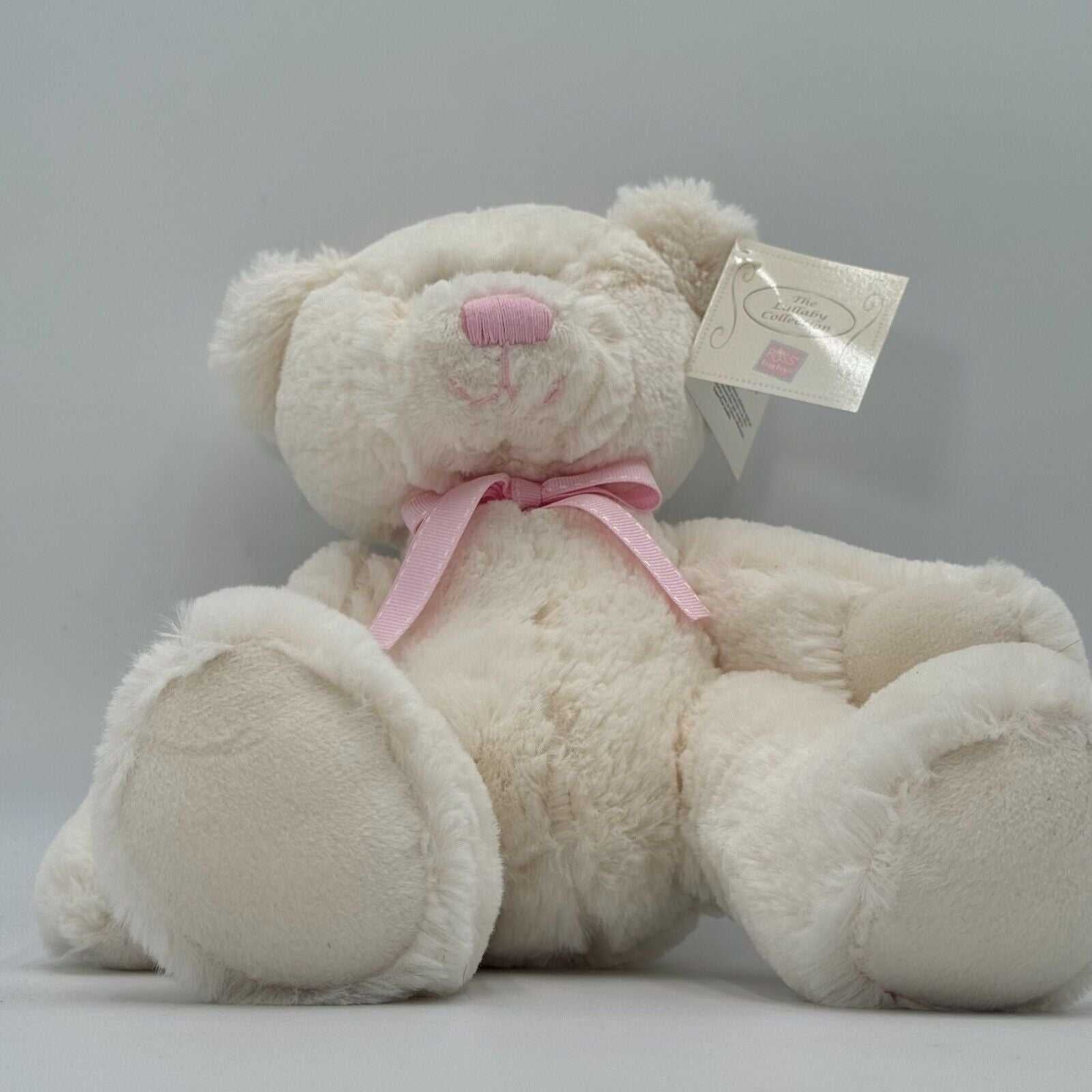 Russ Baby Lullaby Collection 8in Soft Plush Teddy Bear White Pink Bow NWT