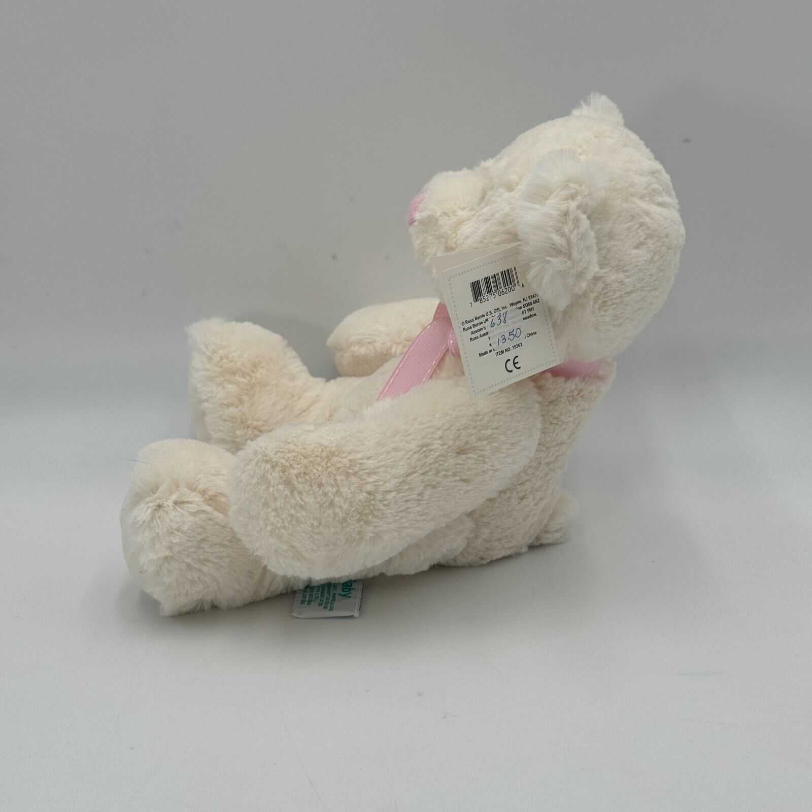 Russ Baby Lullaby Collection 8in Soft Plush Teddy Bear White Pink Bow NWT