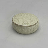 Sculpted Roses Porcelain Circle Shaped Trinket Boxes With Gold Trim Lids