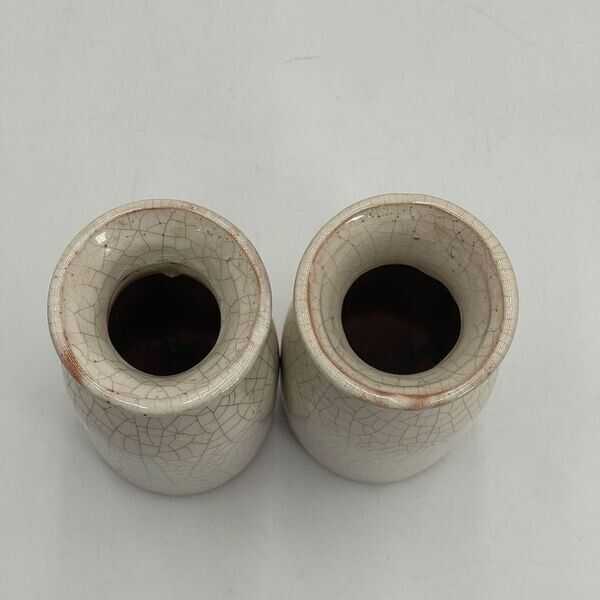 Set of 2 - 6.5 Inch Crackle Ceramic Vase / Milk Creamer Holders