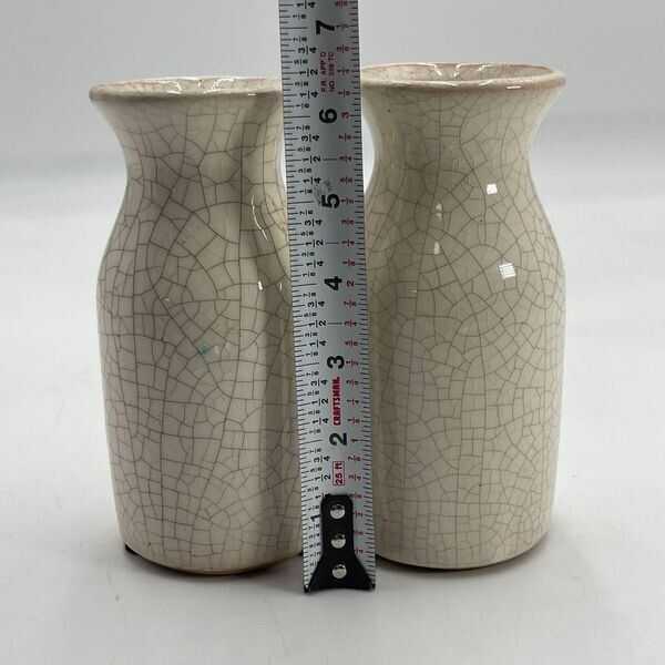 Set of 2 - 6.5 Inch Crackle Ceramic Vase / Milk Creamer Holders