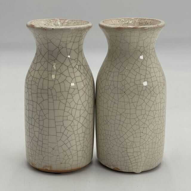 Set of 2 - 6.5 Inch Crackle Ceramic Vase / Milk Creamer Holders