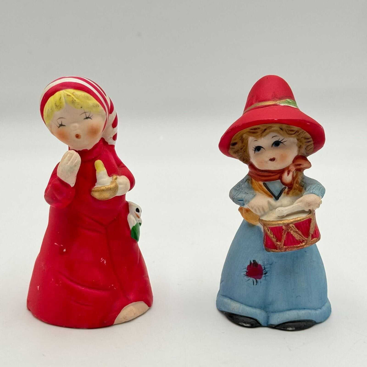 Set of 2 Jasco Merri Bells 4.5in Porcelain Figurines 1978 Little Drummer Boy