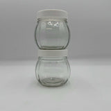 Set of 2 Round Spherical Clear Glass Jars With White Plastic Lids Stackable 4.5"