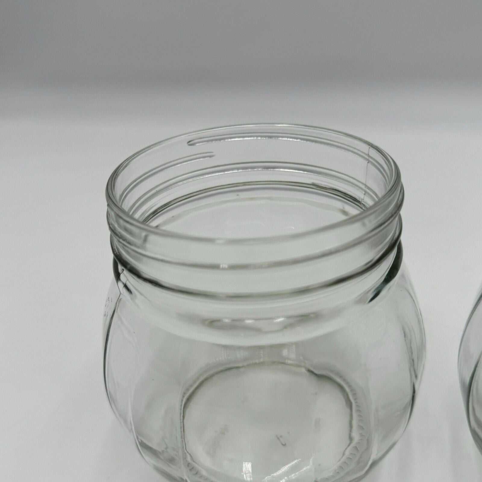 Set of 2 Round Spherical Clear Glass Jars With White Plastic Lids Stackable 4.5"