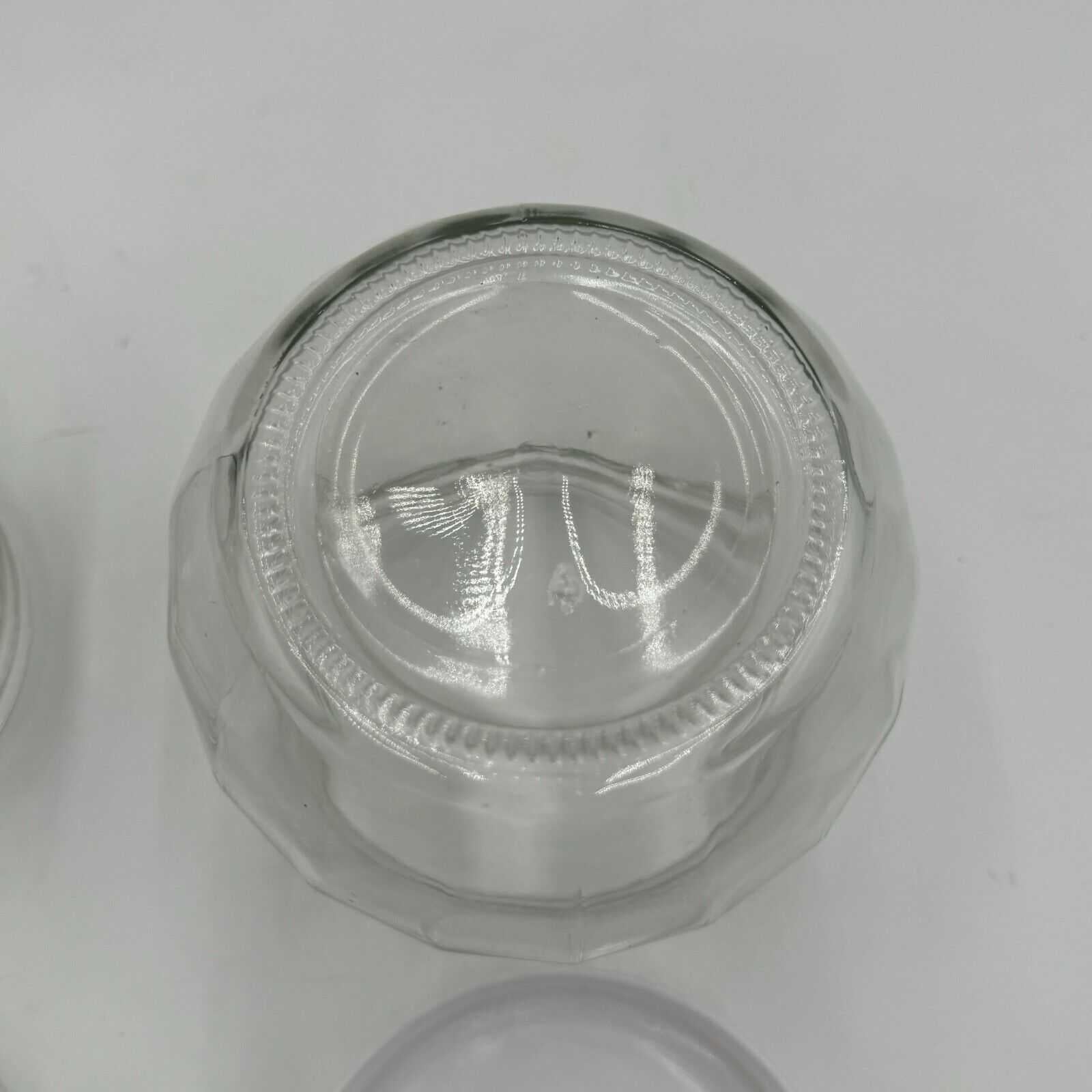 Set of 2 Round Spherical Clear Glass Jars With White Plastic Lids Stackable 4.5"