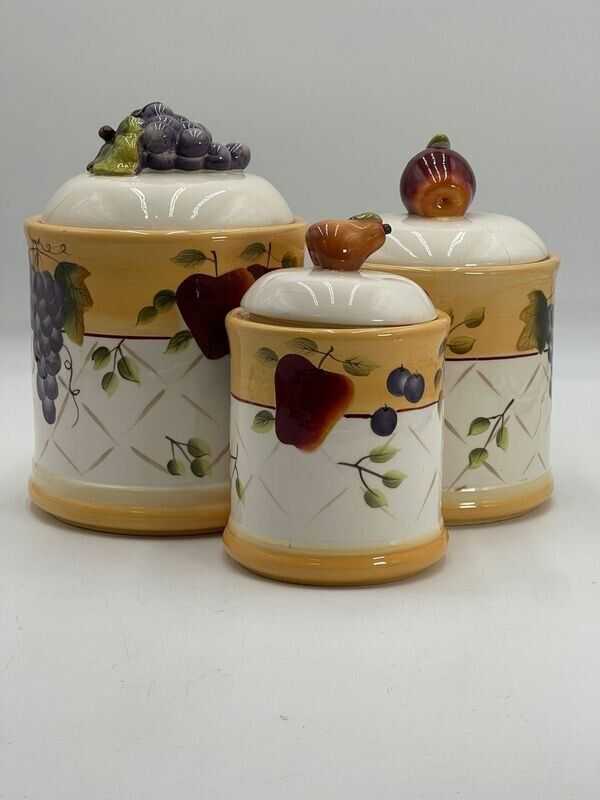 Set of 3 Canister & Lid Sonoma Villa - Rubber Seal Home Decor Storage Jar Cookie