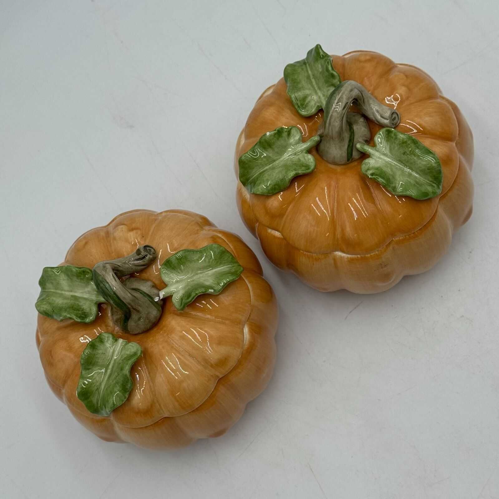 Set of 3 Fitz & Floyd Classic Fall Harvest Leaf Dish 2 Pumkin Soup Bowl Lid