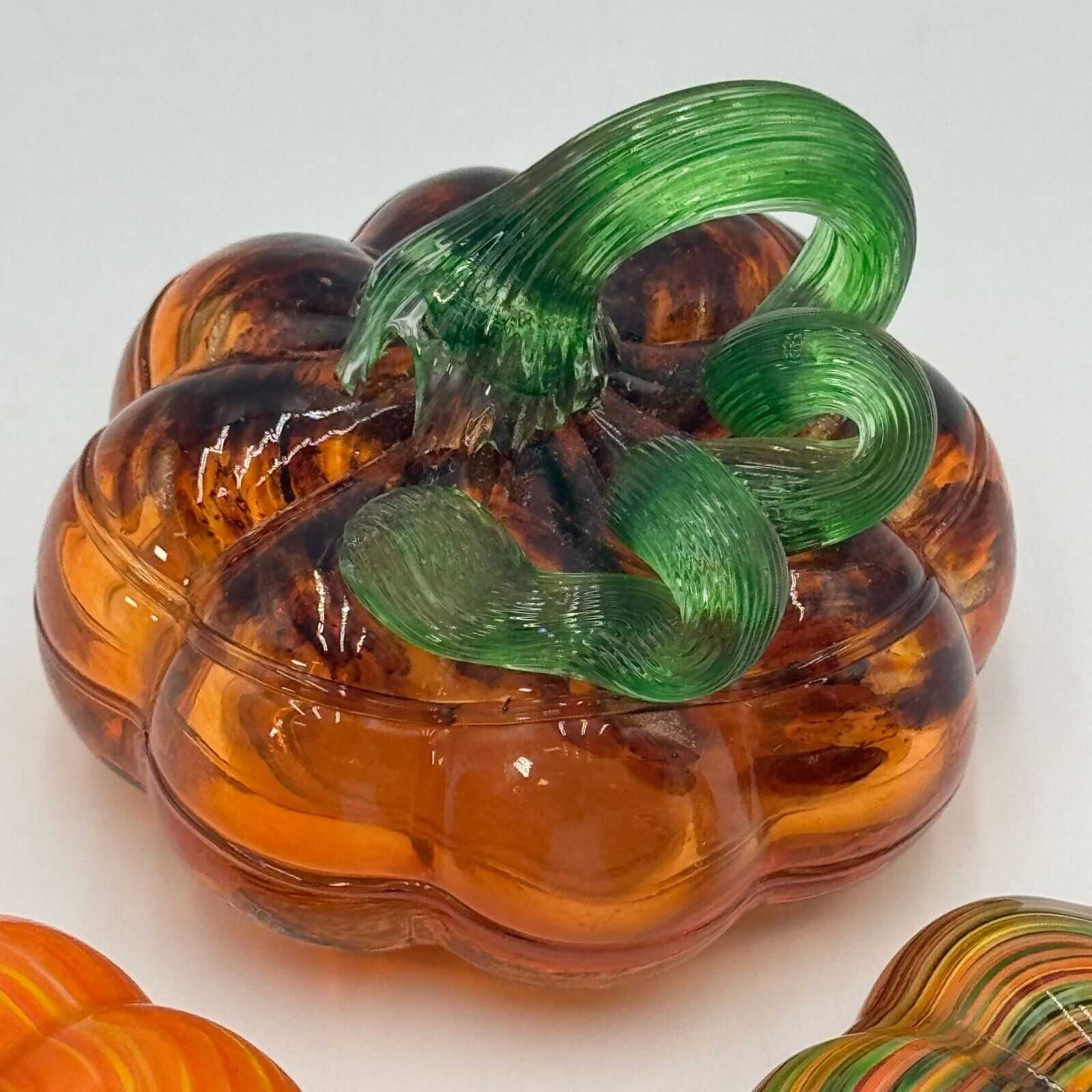 Set of 3 Hand Blown Glass Pumpkins Fall Autumn Halloween Thanksgiving Decor