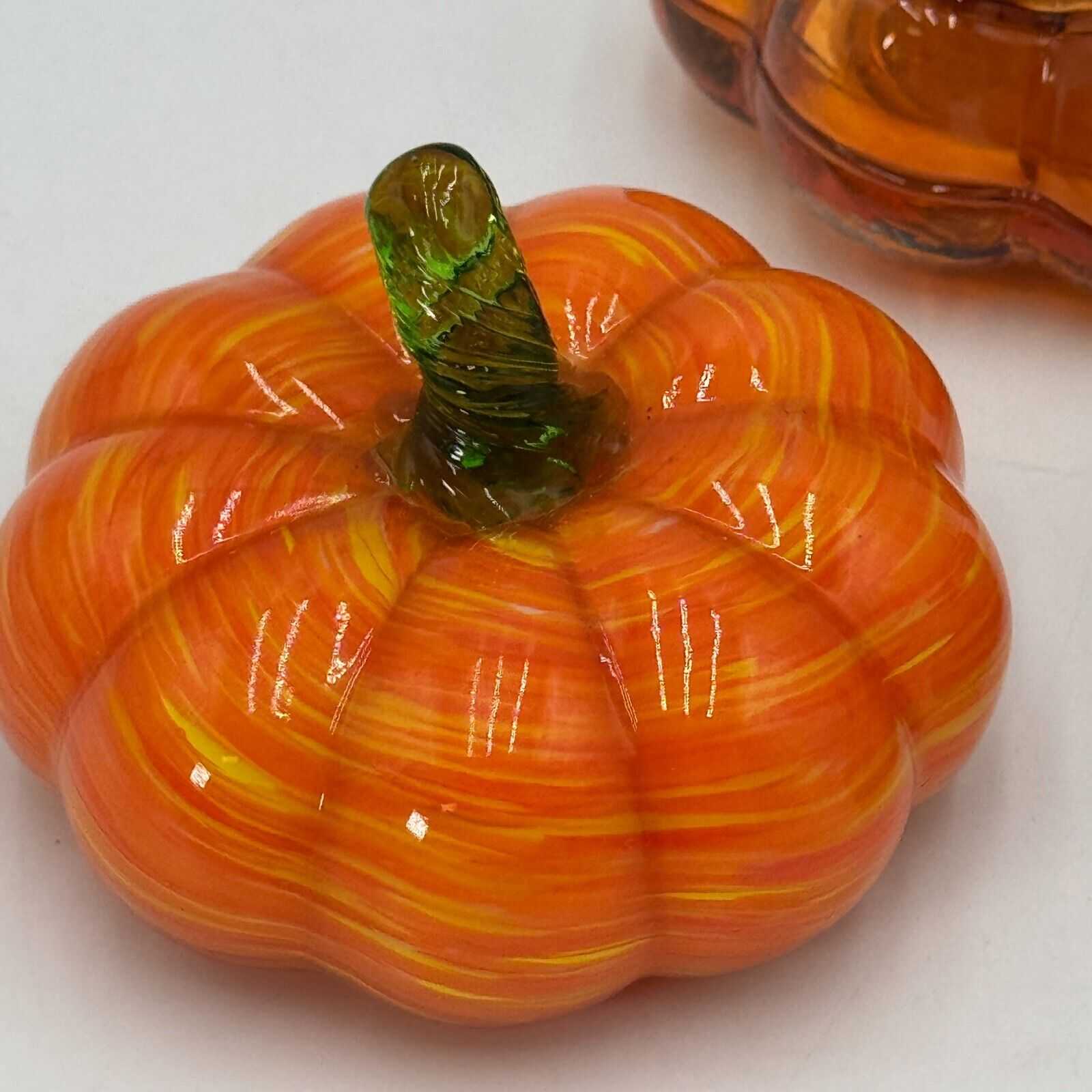 Set of 3 Hand Blown Glass Pumpkins Fall Autumn Halloween Thanksgiving Decor