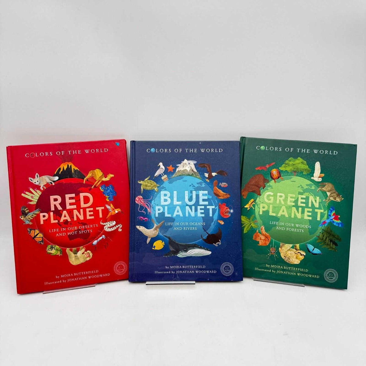 Set of 3 Kids Planet Books Deserts Oceans Rivers Forests Red Blue Green EX